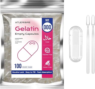 Empty Gelatin Capsules Size 000 - 100 Count DIY Gelatin Capsule Filling - Caps with 2 Micro Lab Spoons for Capsule Filling