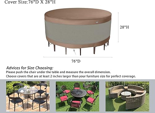 Miniatura 2 de Funda para muebles de patio, color beige, 76 pulgadas de profundidad x 28 pulgadas de alto, redonda, impermeable, juego de sillas de mesa para