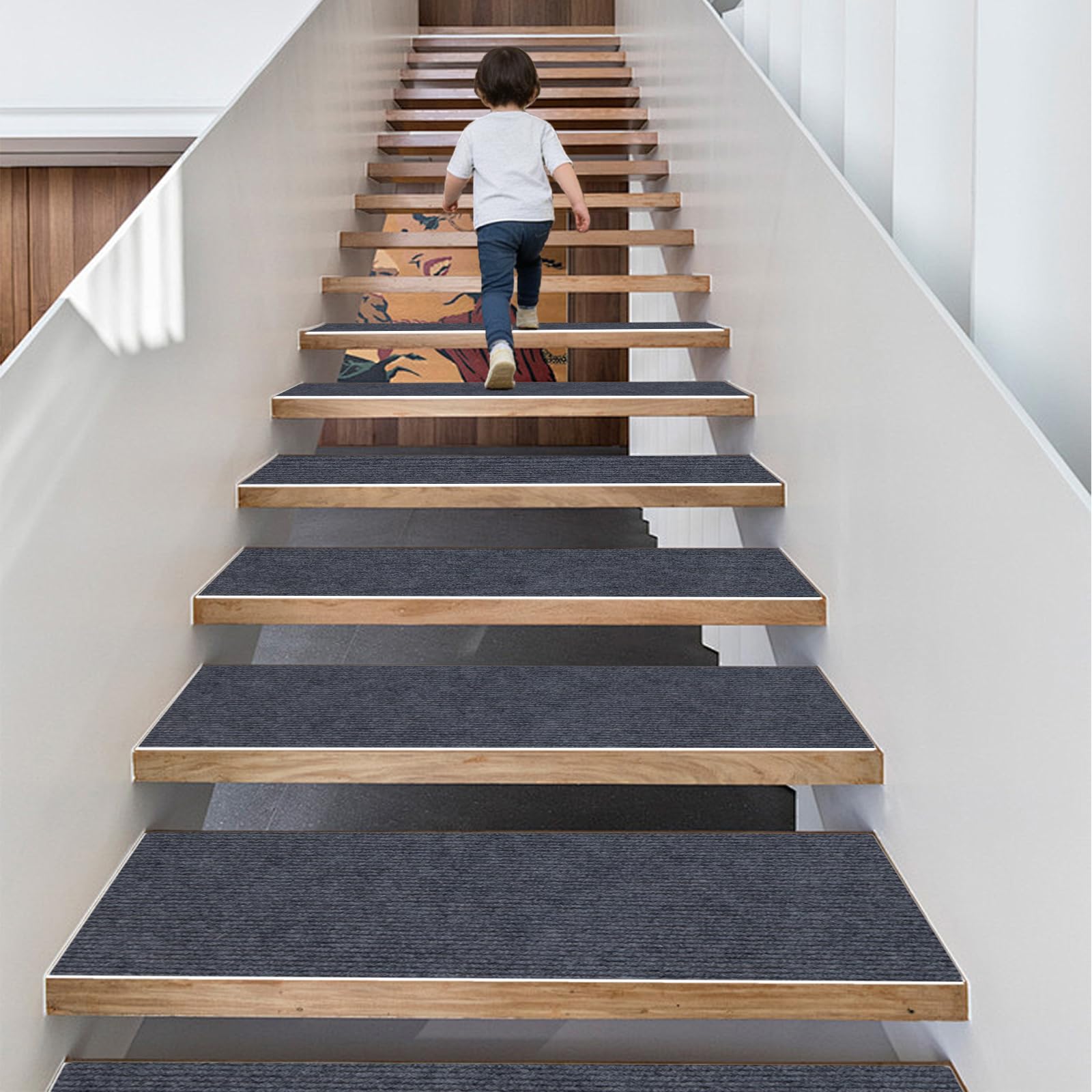 Trapmat 39 x 46 cm 100% Polyester, Tpe-Rug, Duurzaam, Antislip, Snijdbaar, Herbruikbaar, 5 X Trapmatten Zelfklevend, Trapbescherming, Voor Verschillende Soorten Trappen, D