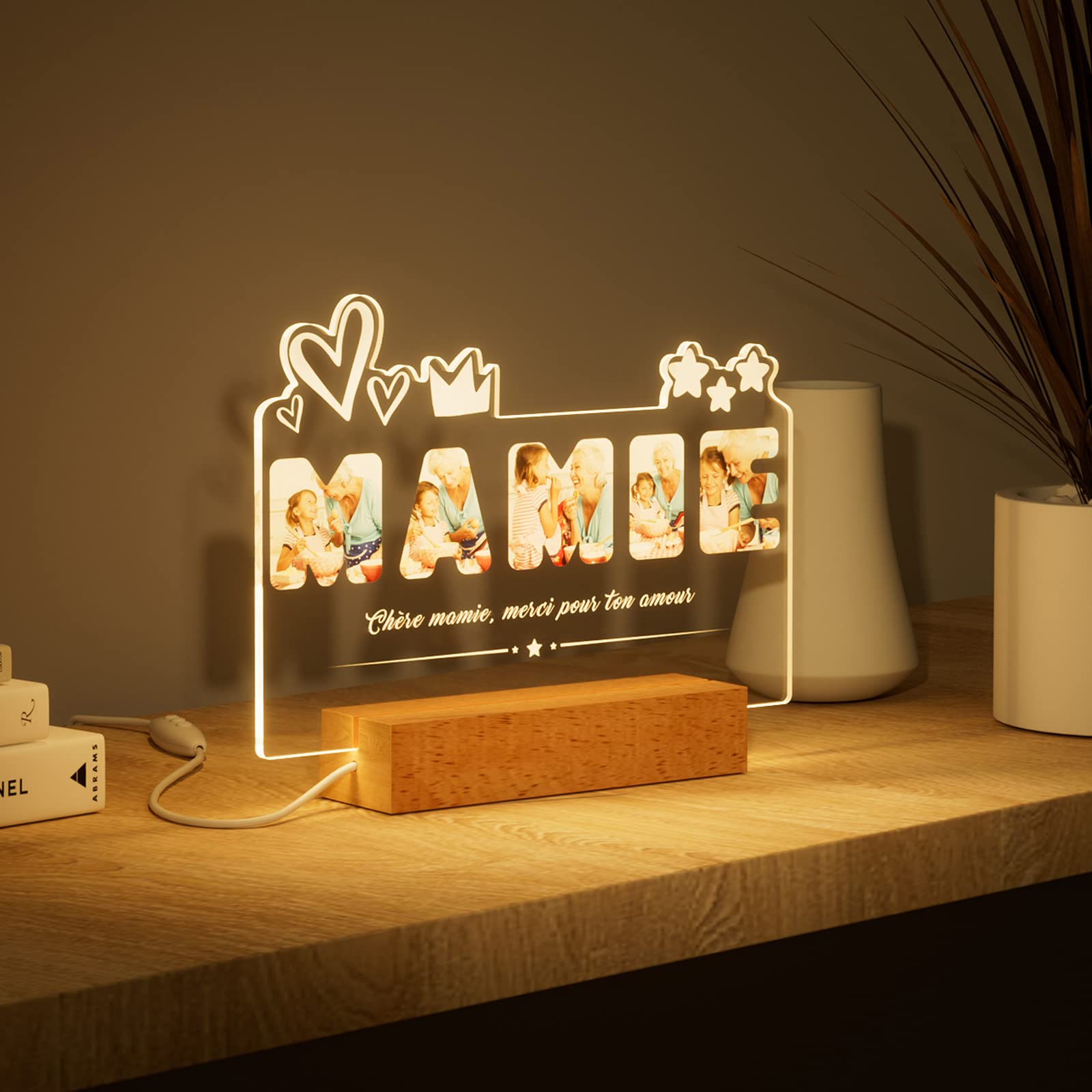 Lampe D'ambiance Personnalisée Pour Mamie | Gravure Photo Et Texte, Acrylique 5 Mm, LED, Cadeau Fête Des Grands-mères, Anniversaire