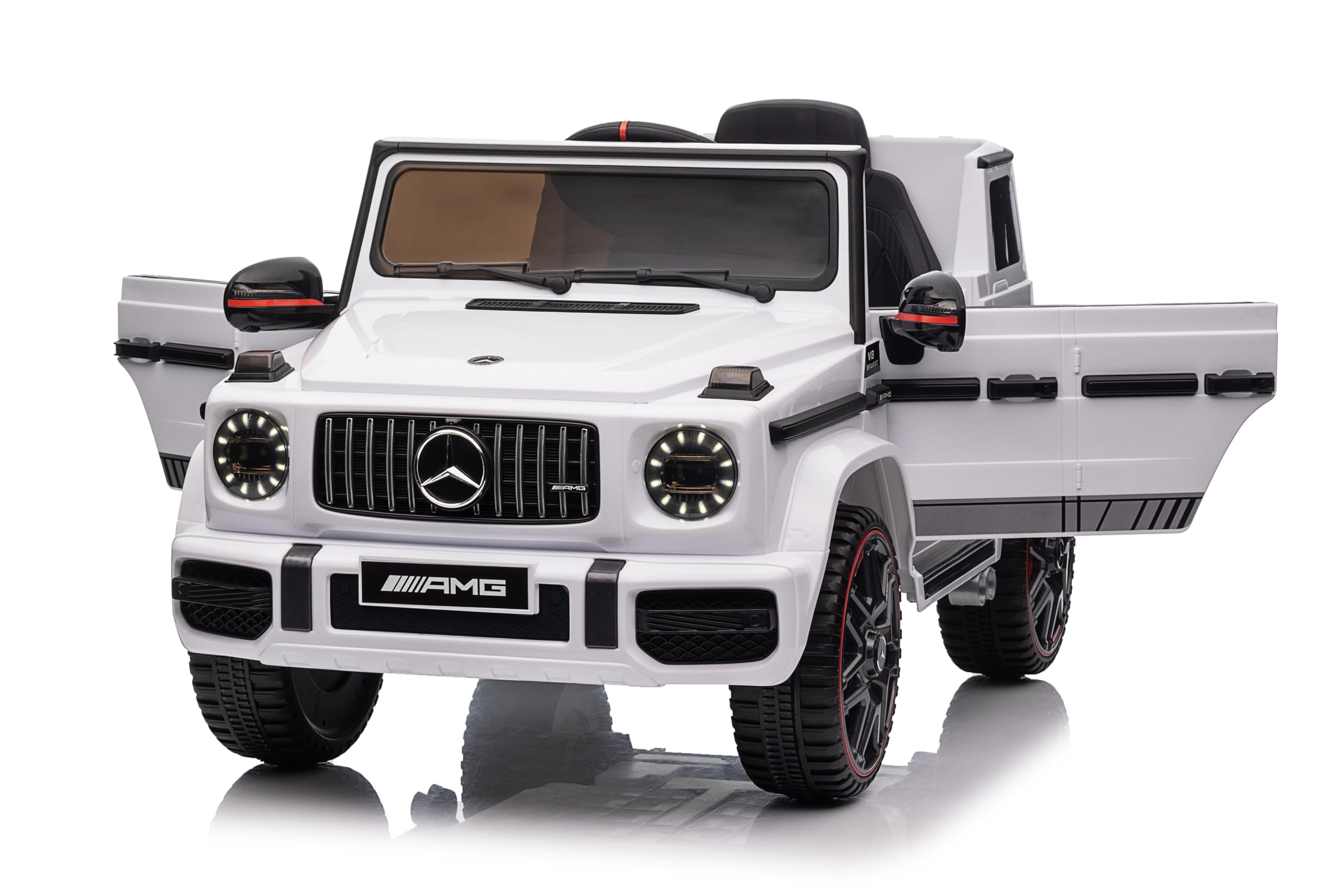 LEADZM Kinder Elektroauto Mercedes G63, 4 stoßdämpfende Räder, 12V 7ah, Fernbedienung, Kinderauto Kinderfahrzeug (Blanc)