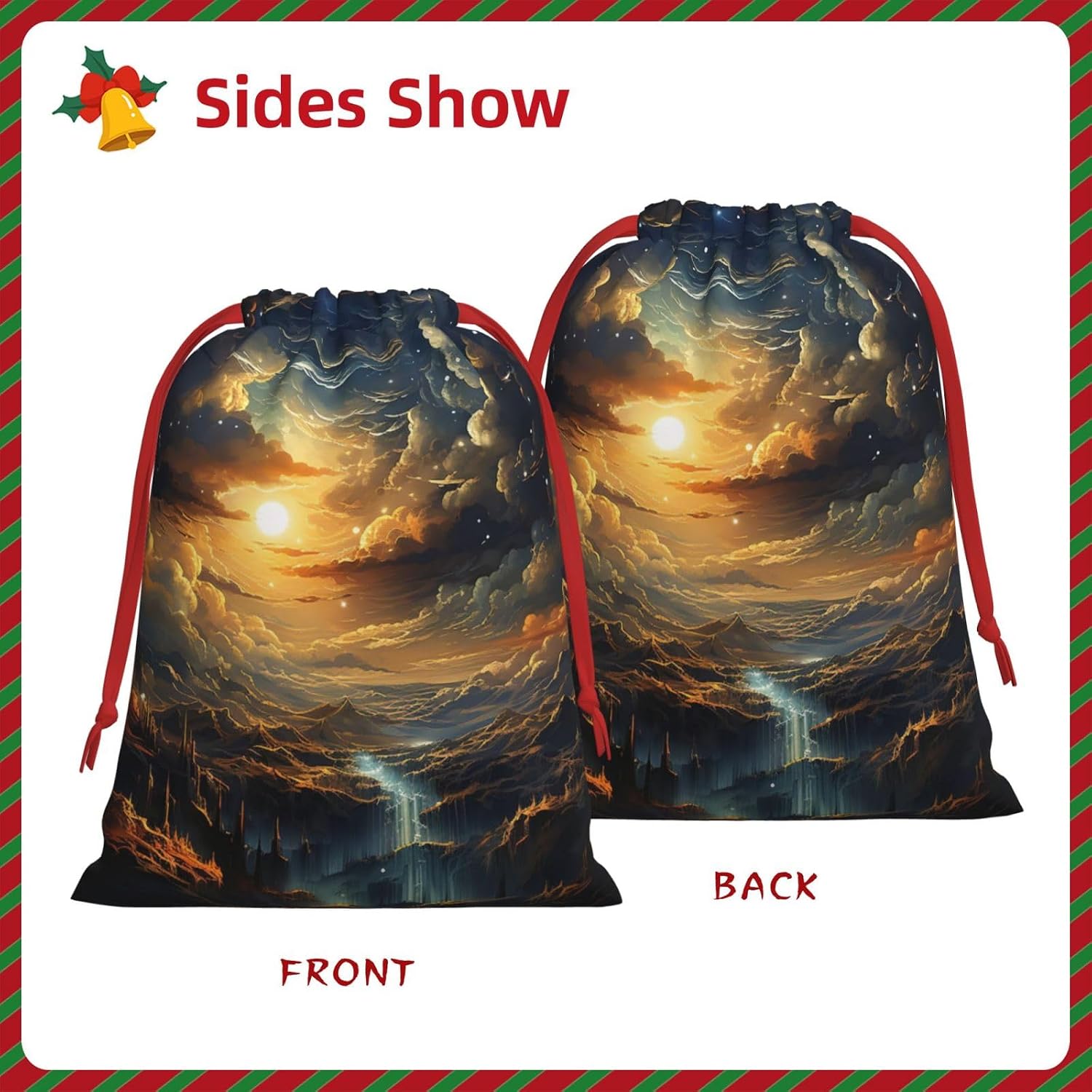 LQXNXHC Christmas Gift Bag Assorted Sizes Plush Large Christmas Drawstring Bag Celestial Night Sky Gift Bags Decorations Xmas Wrapping Bags for Party Wrapping Holiday Decor Present image 2