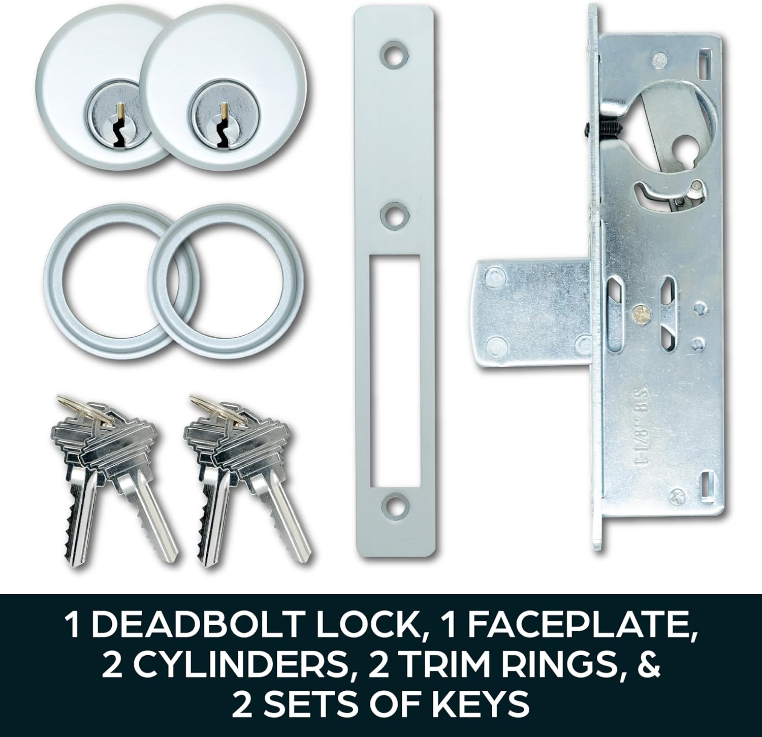 Summit DOORWARE Mortise Cylinder Deadlock Bolt with Keys | Adams Rite Style Door Lock Replacement Parts | Mortise Lock Replacement Kit | Replacement for MS1850S Series Locks | Aluminum Finish
