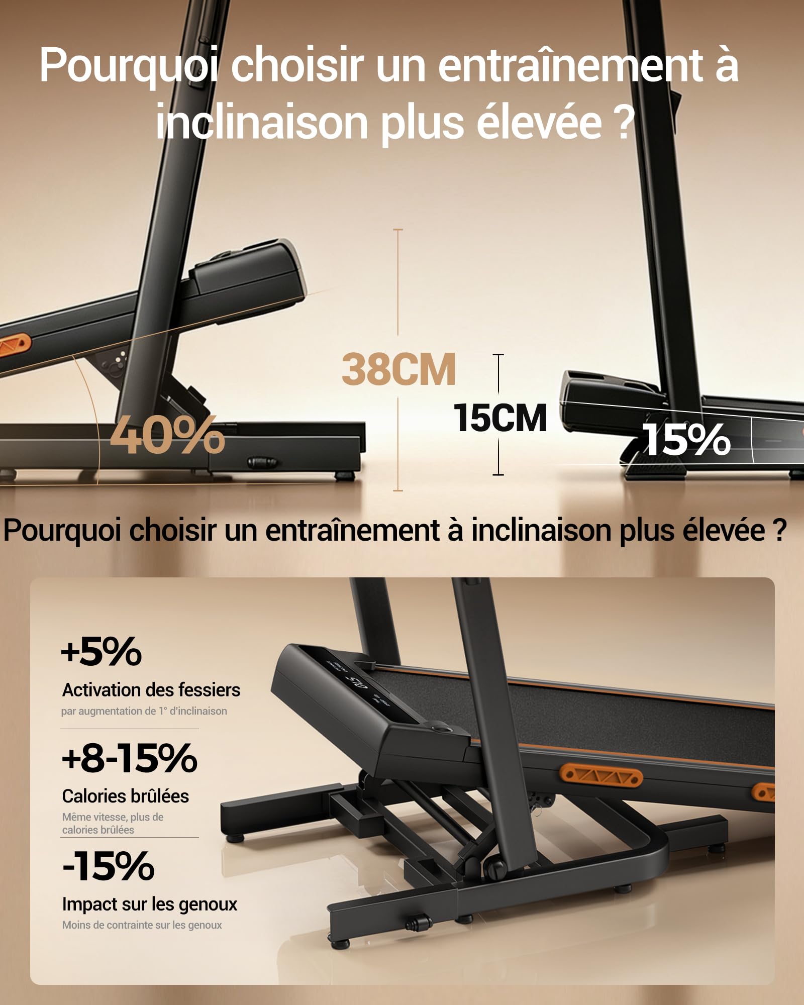 UMAY Tapis de Course Pliable inclinable 40%, Barre Maintien 130 cm, 12 km/h | Tapis de marche inclinable pliable silencieux, tapis de marche compact 15 cm maison et bureau