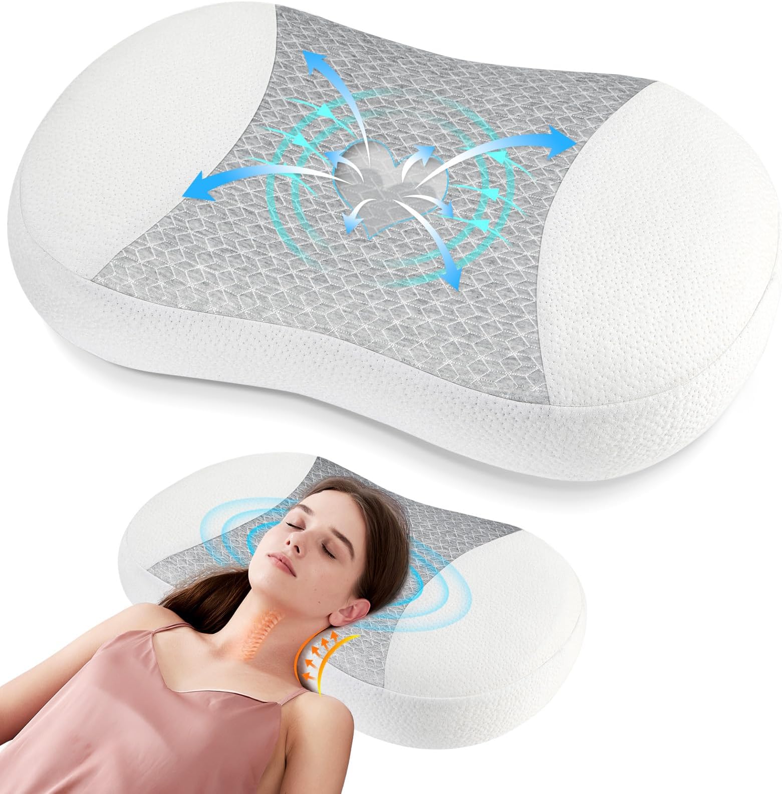 Memory Foam Neck Pillows for Pain Relief Sleeping,Cervical Memory Foam Pillow,Ergonomic Orthopedic Neck Contoured Support Bed Pillow for Side,Back and Stomach Sleepers