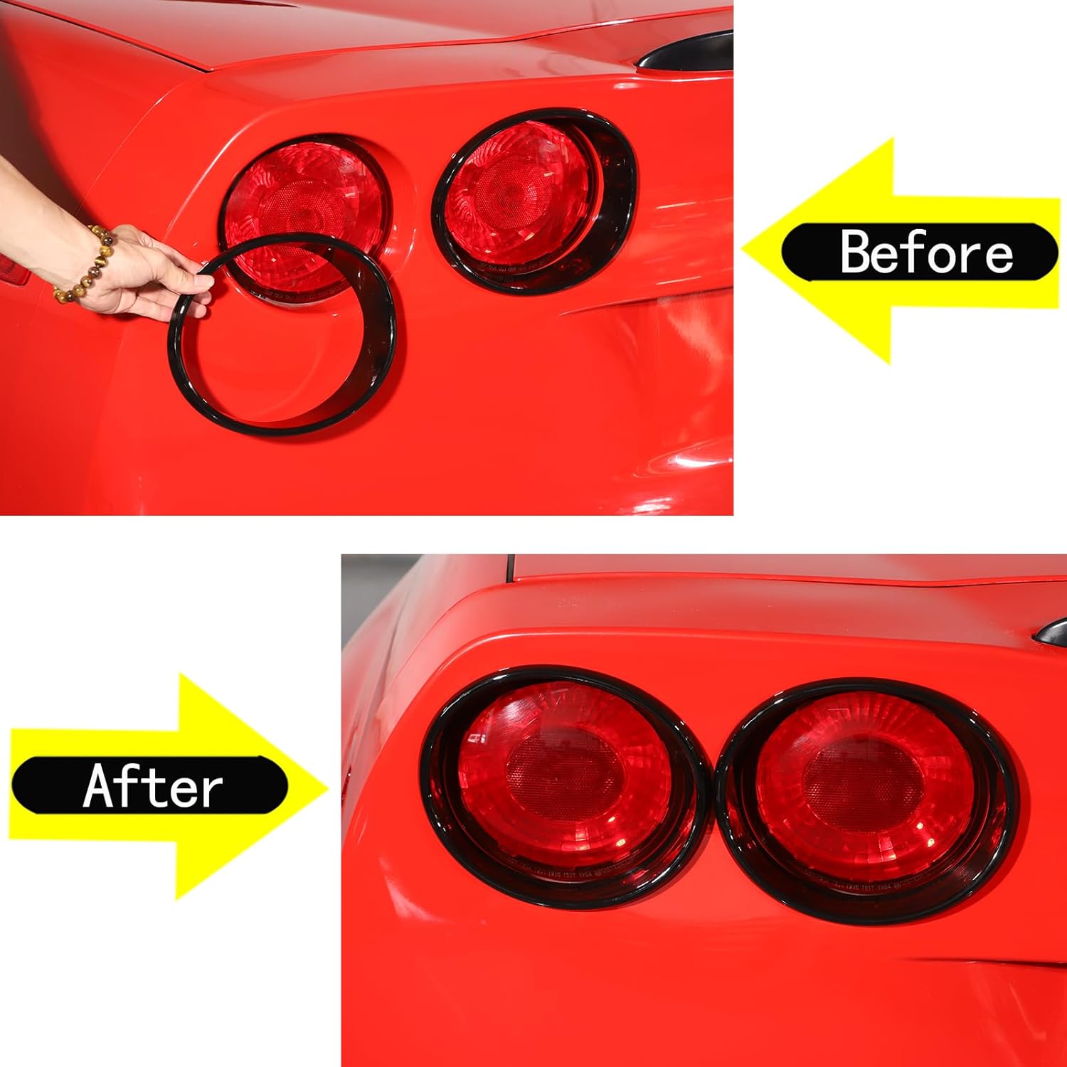 PIUGILH Tail Light Trim Cover Ring Fit for C6 Corvette 2005-2013 Exterior Accessories, ABS Car Rear Trunk Taillight Lamp Trim Cover, 4Pcs (Piano Black)