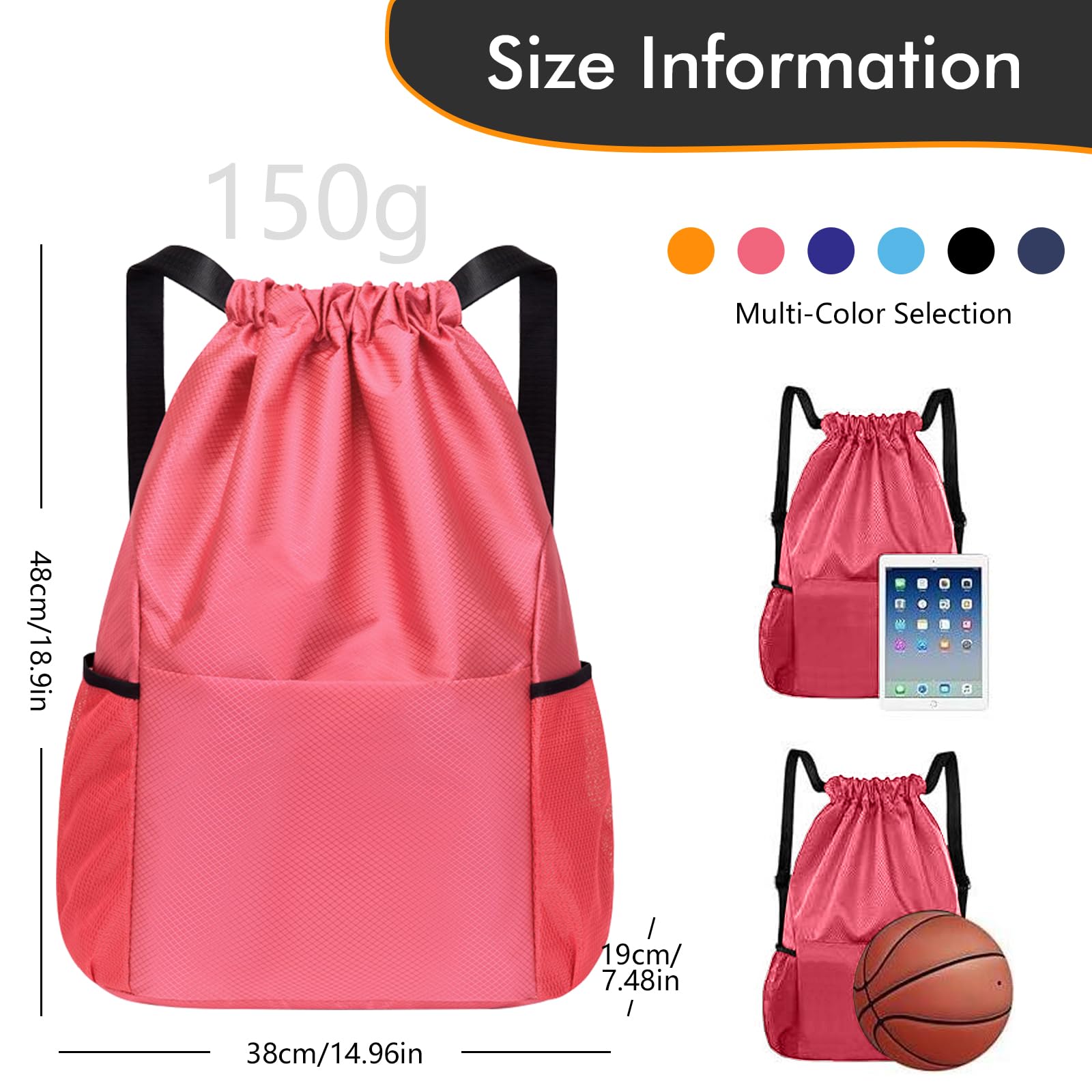 Sports Drawstring Bags Waterproof Swimming Bag for Kids Adults Unisex Large Capacity Foldable Gym Bag for Swimming Gym School Travel Hiking — view 2