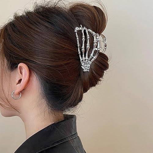 Miniatura 5 de Pinzas para el cabello de Halloween, pinzas de mano de esqueleto plateado para Halloween, accesorios para el cabello de Halloween, pinzas de metal