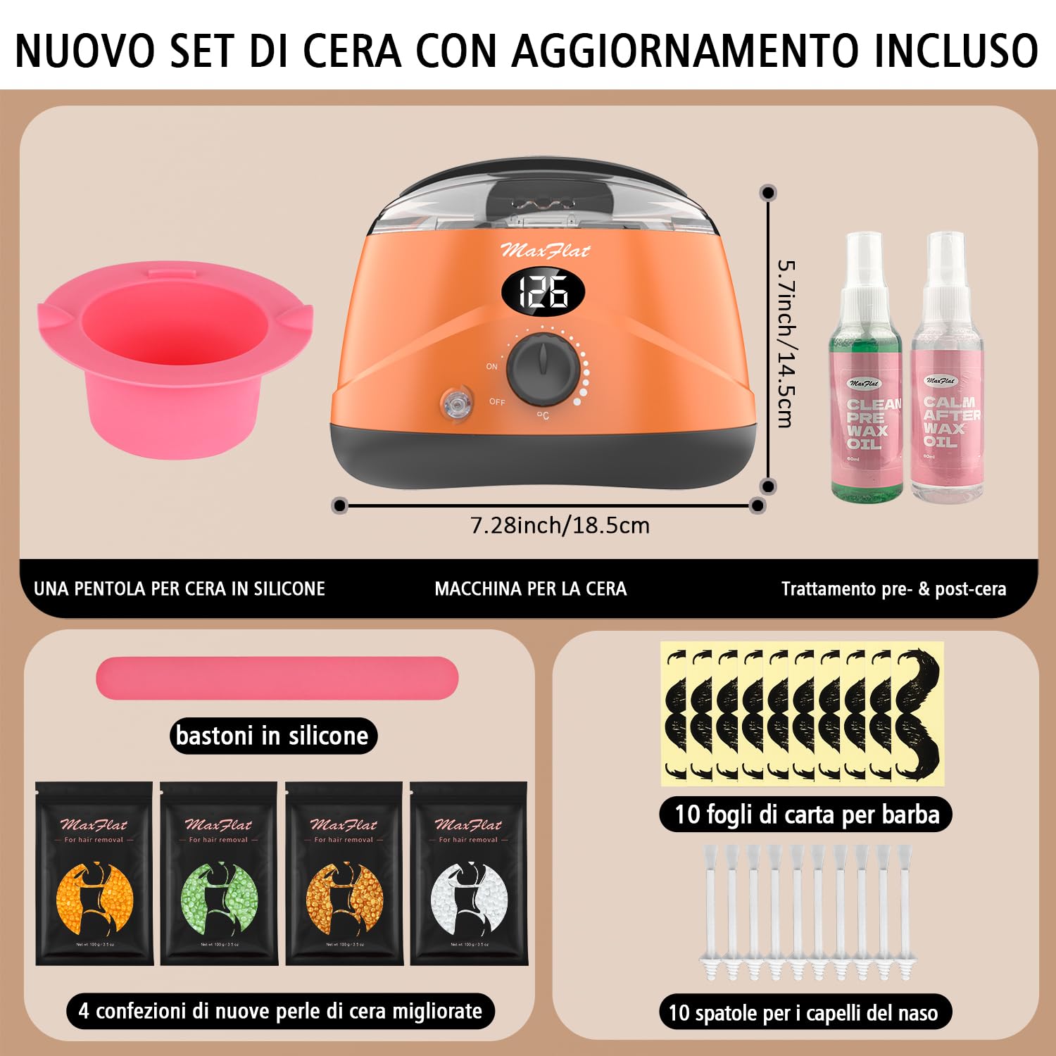 Cera Brasiliana, MaxFlat Scaldacera Ceretta Brasiliana Kit Cera Depilatoria