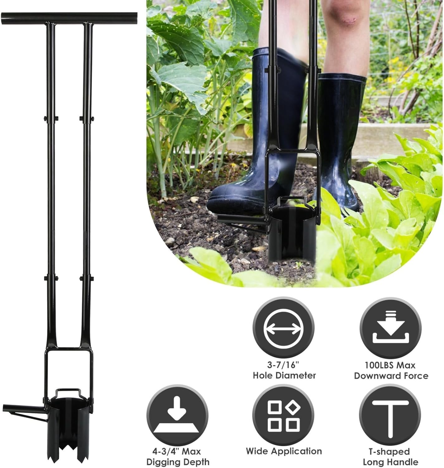 Multifunctional Bulb Planter Tool, Long Handle 5-in-1 Garden Digger Weeder Soil Remover for Home Garden Lawn,Easy to Use Bulb Planter Long Handle, Garden Tool for Planting Weeding Digging