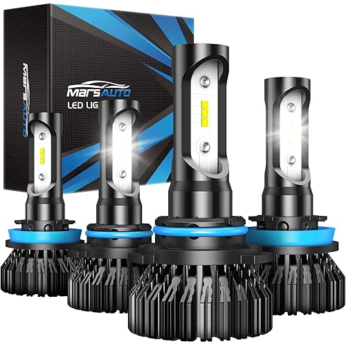 Marsauto H11/H8/H9 Low Beam 9005/HB3 High Beam LED Bulbs Combo Replacement for Halogen, Cool Bright Kits, Pack of 4