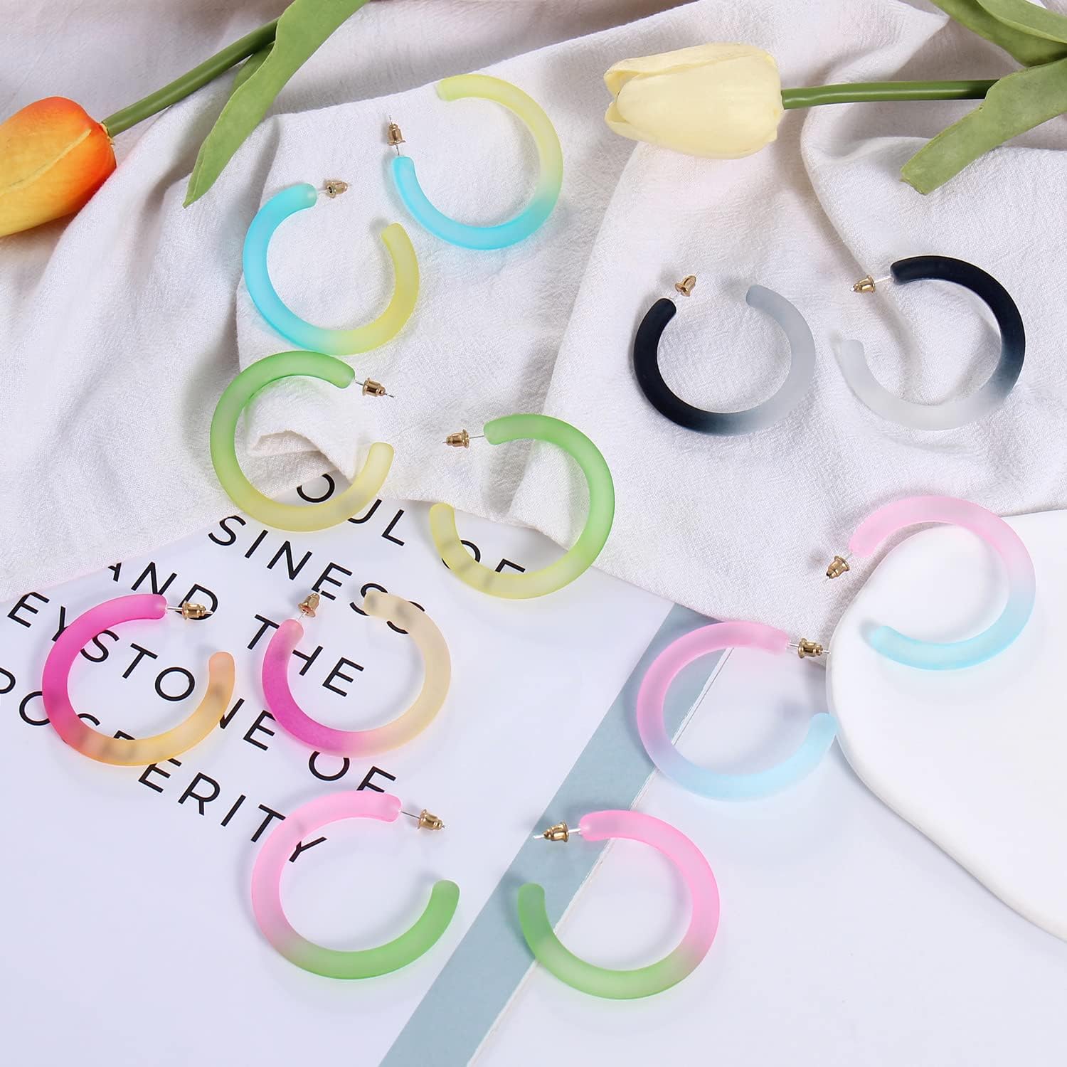 6 Pairs Colorful Big Hoop Earrings, C Shape Trendy Chunky Acrylic Retro Earrings for Women, Lightweight Statement Earring Costume Accessories(ER1208) - Image 4