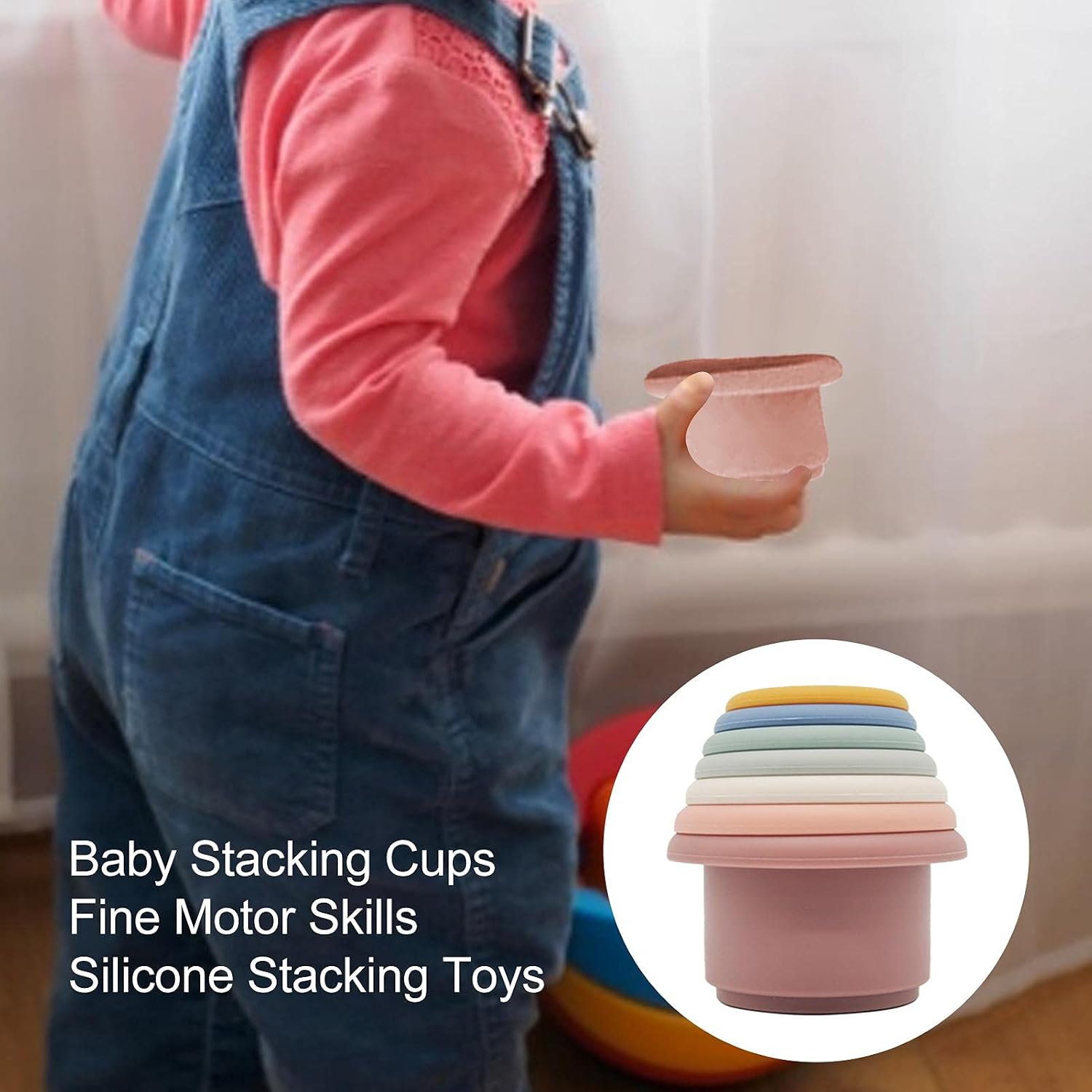 Vasos apilables de silicona Fidtoy para bebés para la hora del baño y el juego con agua