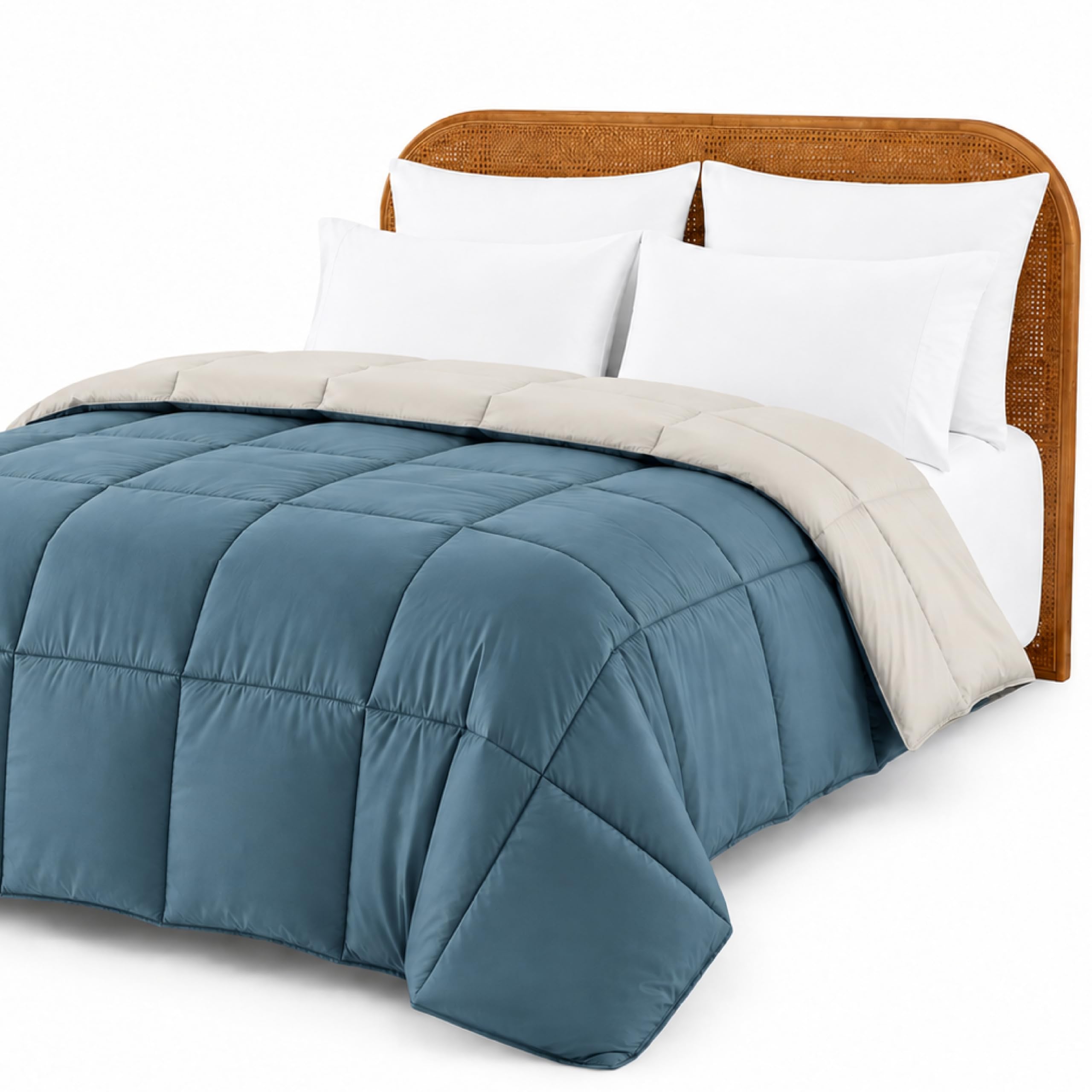 Modern Threads Comforter Duvet Insert, Reversible Quilted Down Alternative Comforter with Corner Tabs, All Season Bedding, King, Teal/Beige