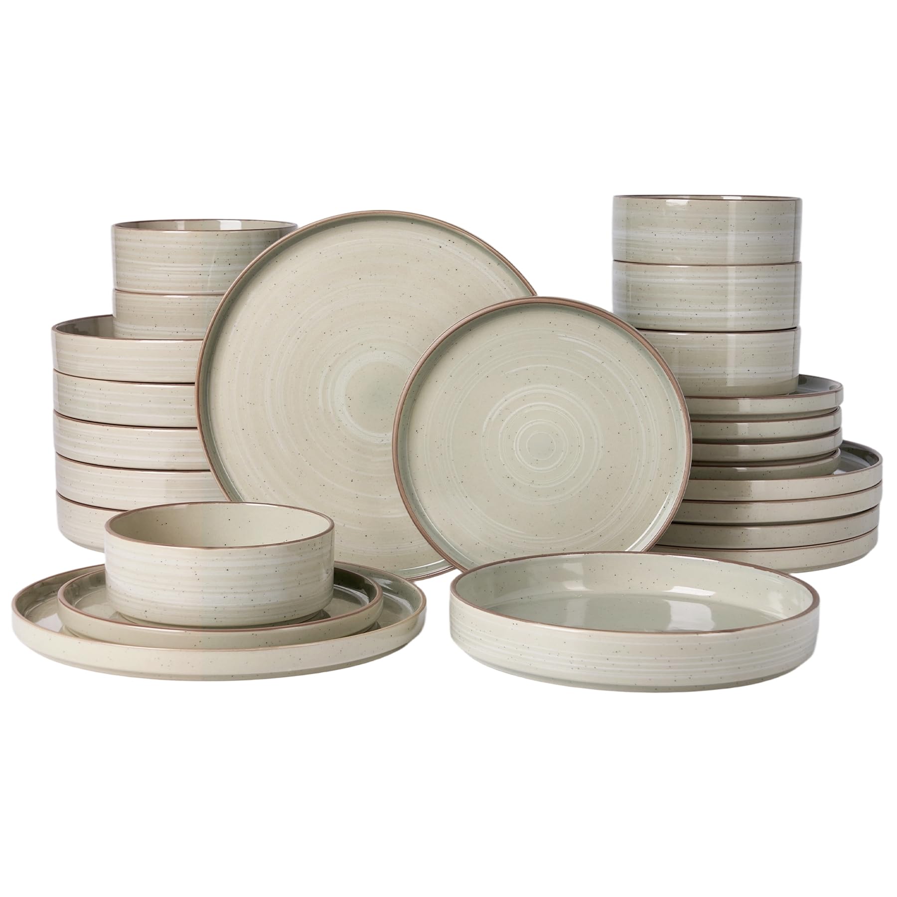 Famiware Stellar 24-Piece Dinnerware Set with Pasta Bowls, Matcha Green