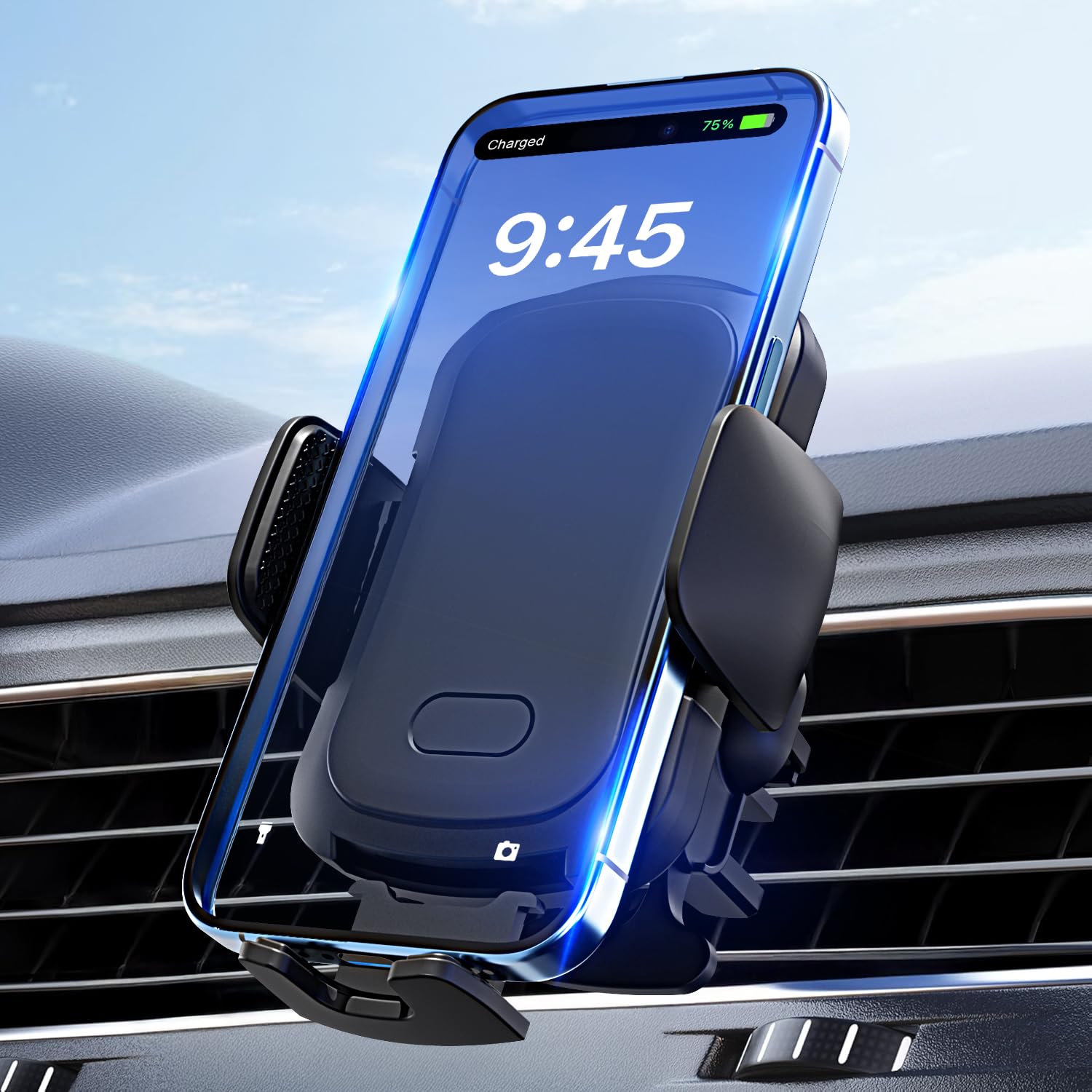 Car and Driver Smart Grip Charging Mount – 15W Wireless Car Charger with Auto-Clamp, Motion-Activated Phone Holder, Vent or Windshield Mount