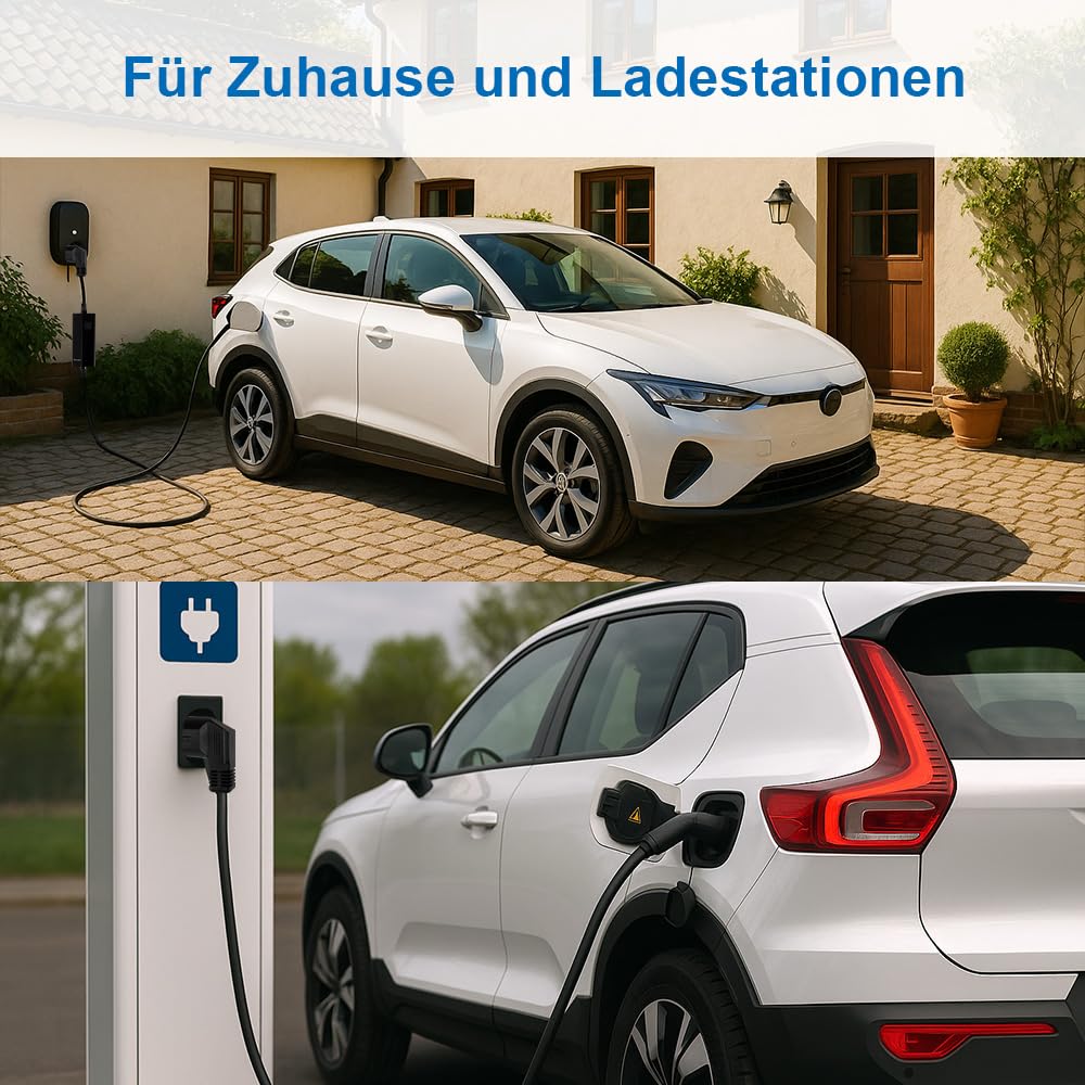 3,68 kW typ 2 przenośny kabel do ładowania samochód elektryczny 5 m czarny ładowarka EV ze sterowanym wyświetlaczem cyfrowym i jednofazowym zestykiem ochronnym UE do IEC 62196-2 i PHEV/EV