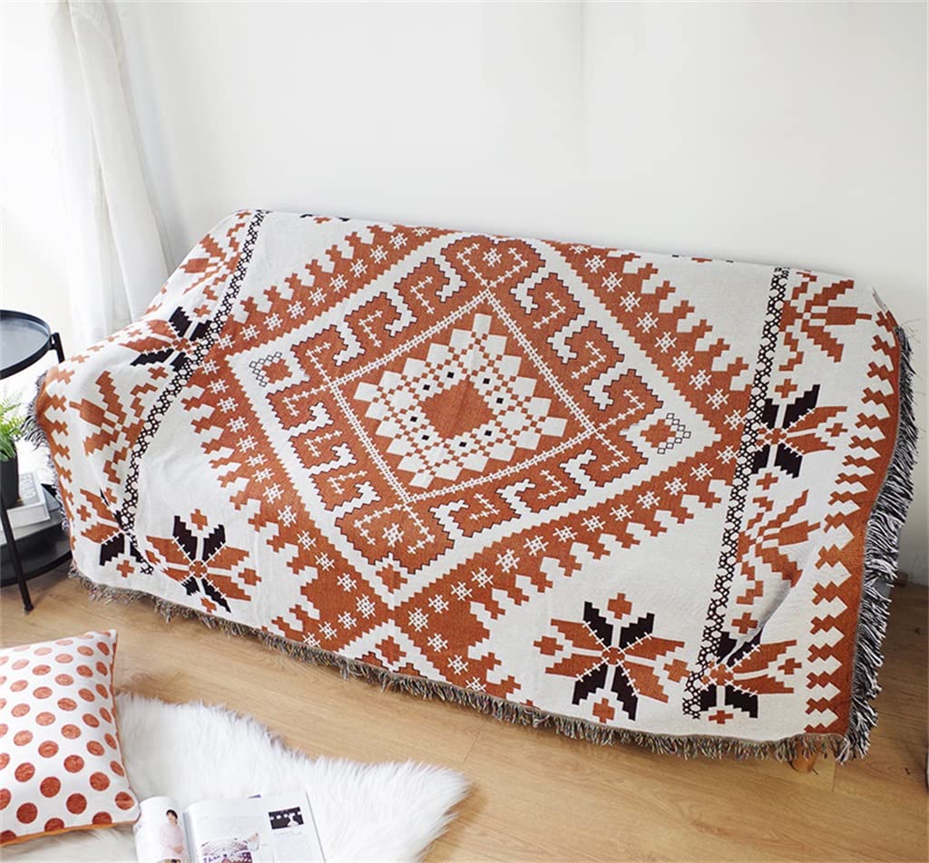 Couverture en coton tissé nordique couleur assortie orange TILEZE 130x160