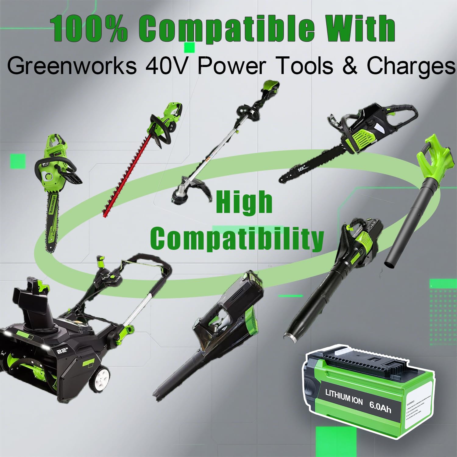 6000mAh Li-Ion Batería Repuesto para Greenworks 40V | Compatible con Greenworks G-MAX 40V, GDC40K2, GDC40K4, MO40L02, MO40L2512, MO40L410 Herramientas eléctricas