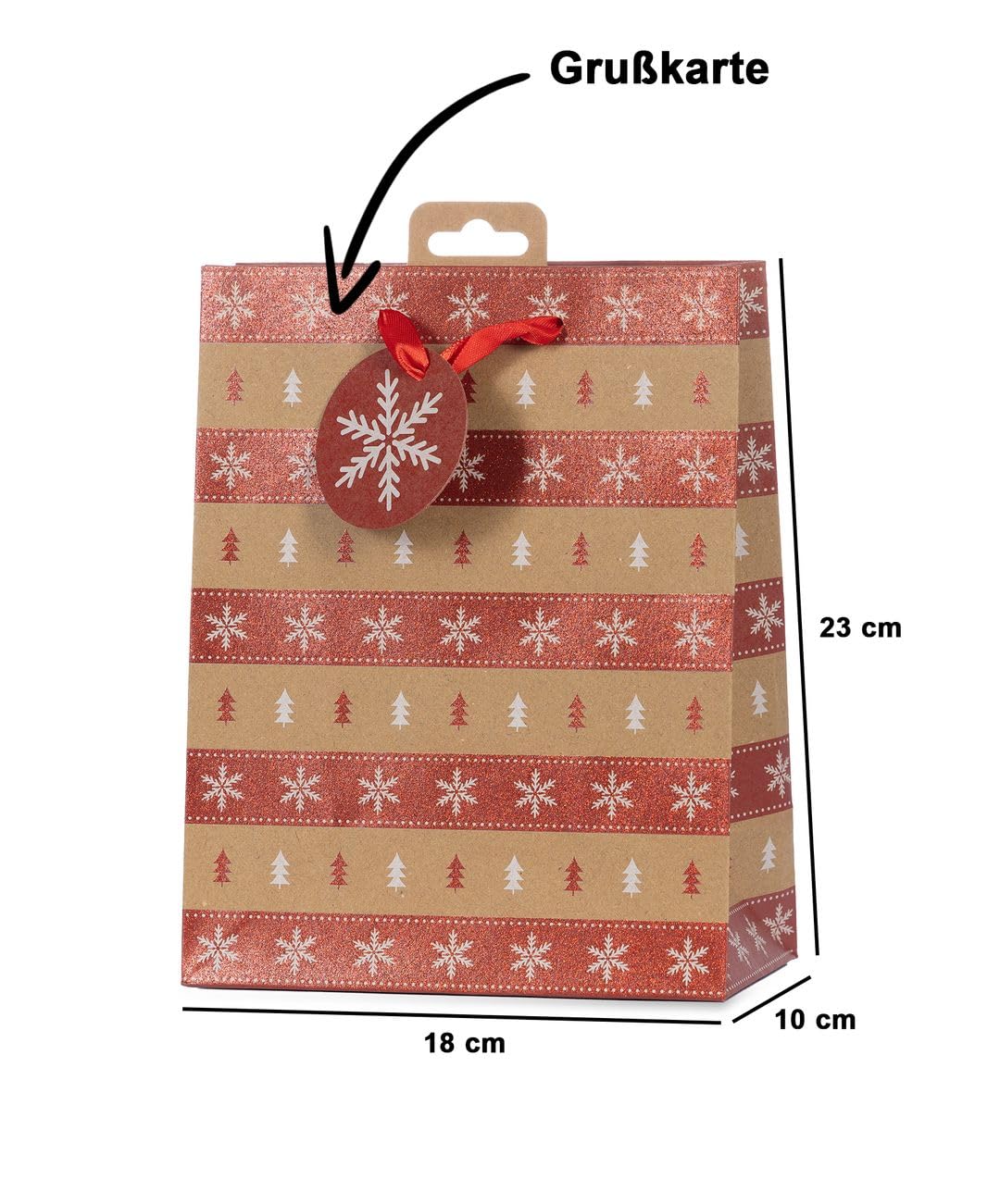 Laro Premium Line Geschenktüten Weihnachten/Kraftpapier/Braun/Rot 10/20/40/100stk Größe: H23x B18x T10x cm Medium, Anzahl:40, Muster Tüten:Weihnachten Kraftpapier Braun Rot