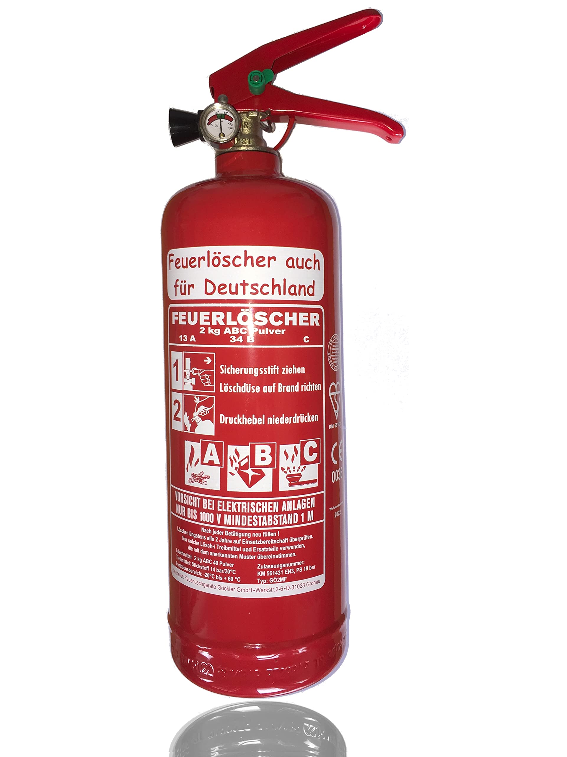 Brandengel Premium Autofeuerlöscher 2kg Pulverlöscher Feuerlöscher, LKW PKW Motorrad KFZ EN 3 Messingarmatur Manometer Halterung ABC 4LE (Ohne Prüfnachweis u. Jahresmarke)
