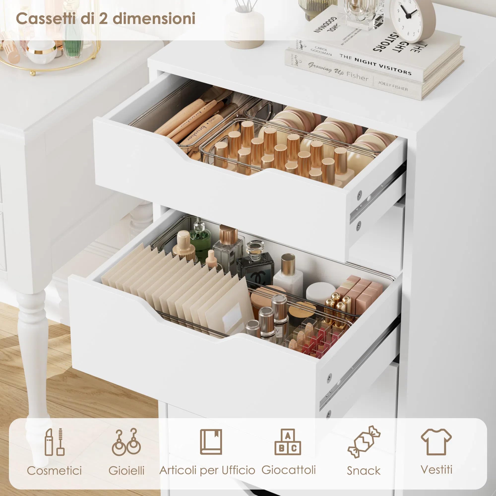 FOREHILL Cassettiera a 6 Cassetti, Cassettiera Camera da Letto Bianca, Comò con Cassetti Comodino in Legno, per Soggiorno, Camera da Letto, Corridoio, Cucina 40 x 45 x 90.5cm (Bianco)