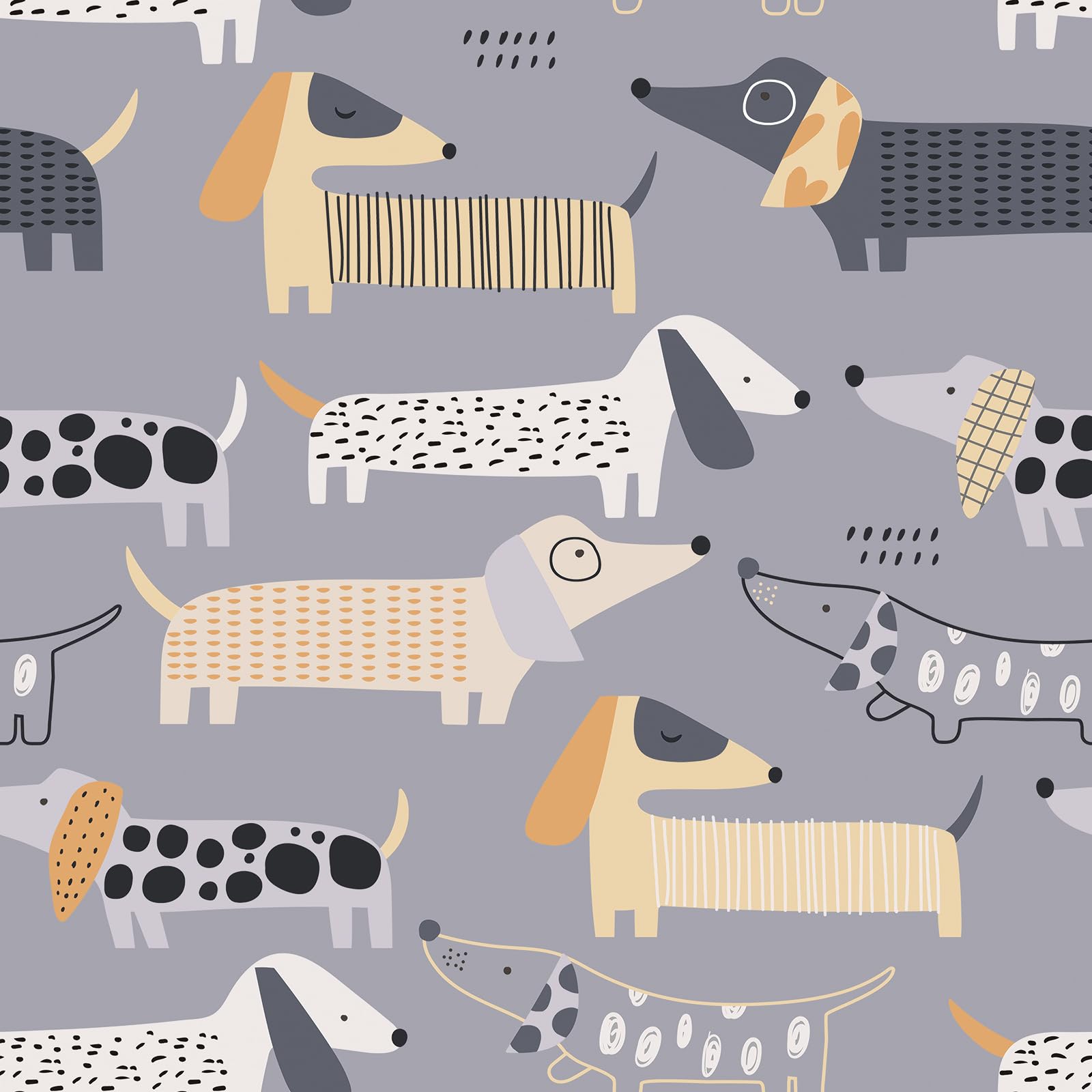 Papier peint autocollant teckel gris 30x300 cm pour chambre d'enfant