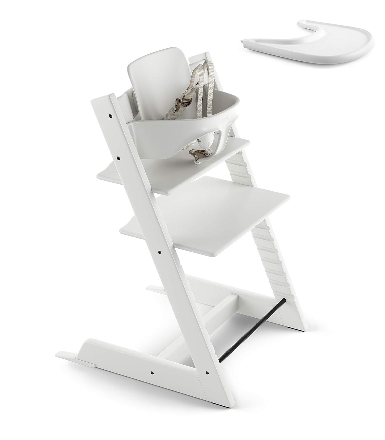 Stokke Adjustable Ergonomic Tripp Trapp High Chair with Baby Set - White & Tripp Trapp Tray - White