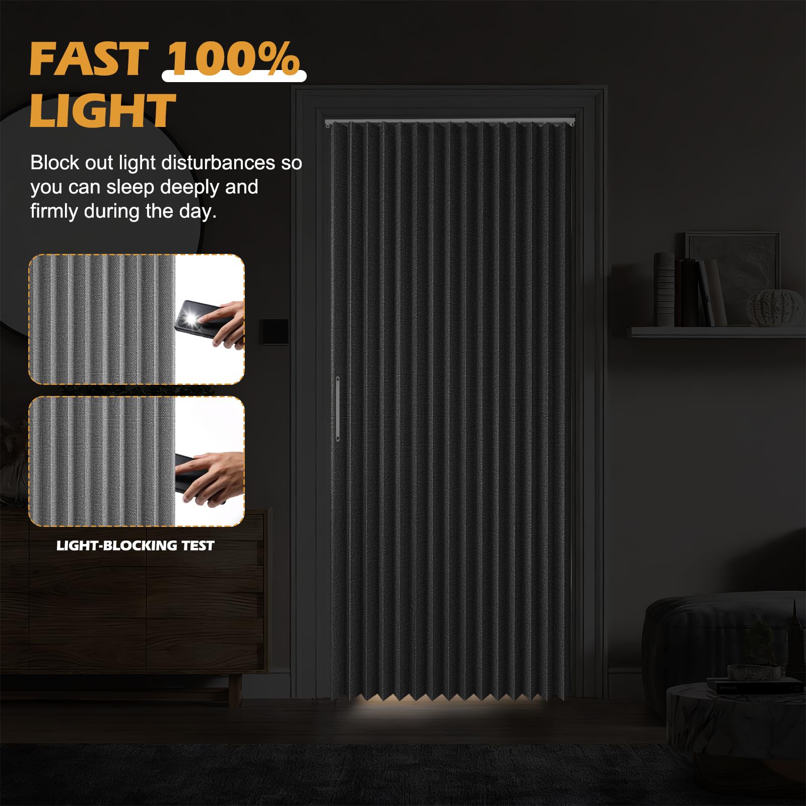 Magnetischer Türvorhang, 120x200cm Faltbarer Raumteiler Vorhang, Verdunkelung Falttüren Innentüren, Falttür Ohne Bohren mit Klebeschiene, Haken, für Schränke/Bad/Schlafzimmer/Wohnzimmer (Grau)