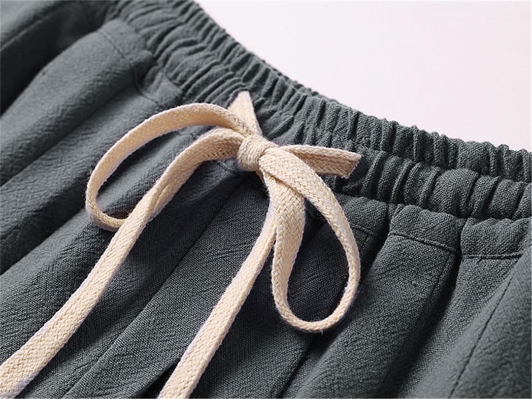 Vogrtcc Pantaloni di Lino Taglie Forti Pantaloni di Lino Casual da Uomo Pantaloni Larghi in Vita Elastica Estiva
