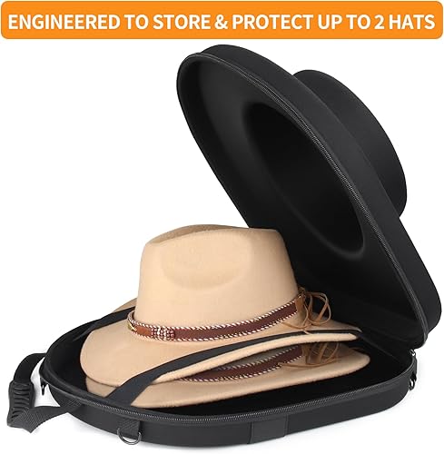 Miniatura 5 de Caja de sombrero de vaquero para viaje, a prueba de aplastamientos, equipada con una asa de transporte, correa para el hombro y correa de equipaje,