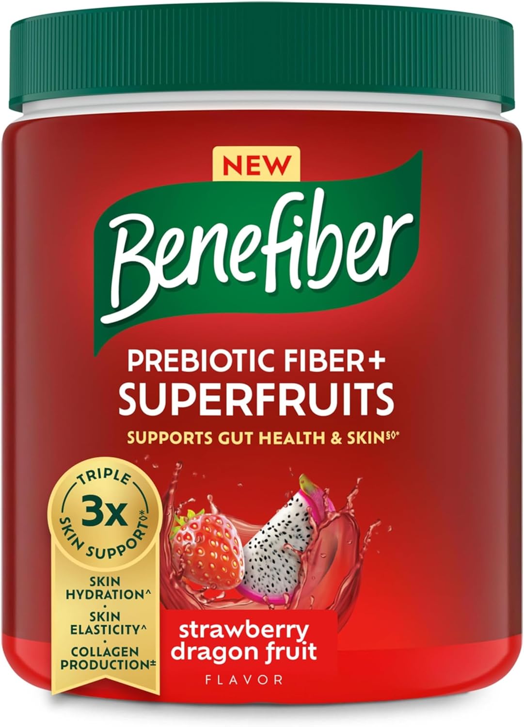 Benefiber Prebiotic Fiber + Superfruits Dietary Supplement, Strawberry Dragon Fruit Flavor, 8.8 oz (250g)