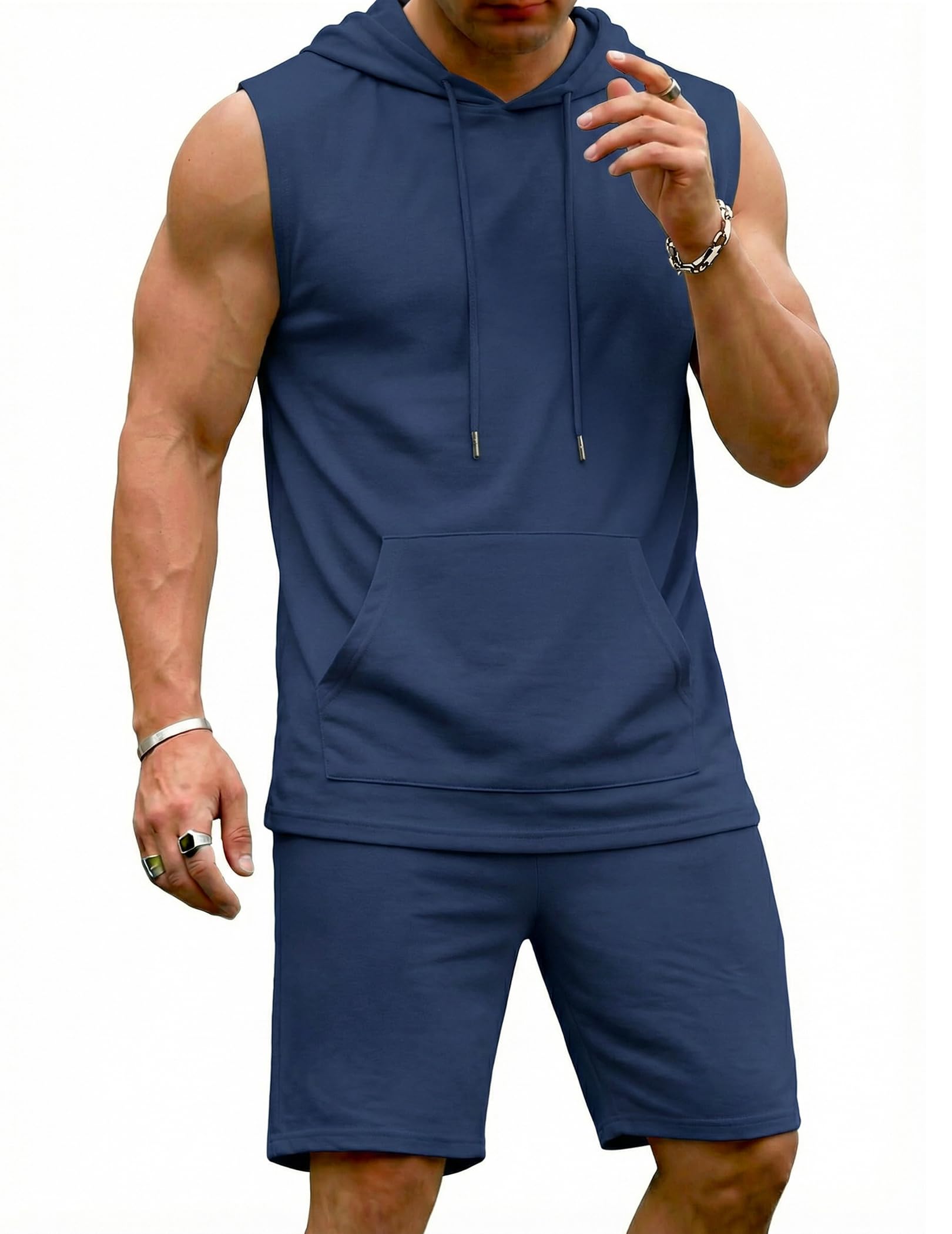 Uni Clau Men's Short Sleeve Summer Tracksuit Hooded Tanks Tops Sweatsuit 2 Piece Casual Sports Shorts Set