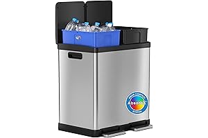 Dual Trash Can: iTouchless 16 Gal Kitchen Bin with Odor Filters, 2 Inner Buckets