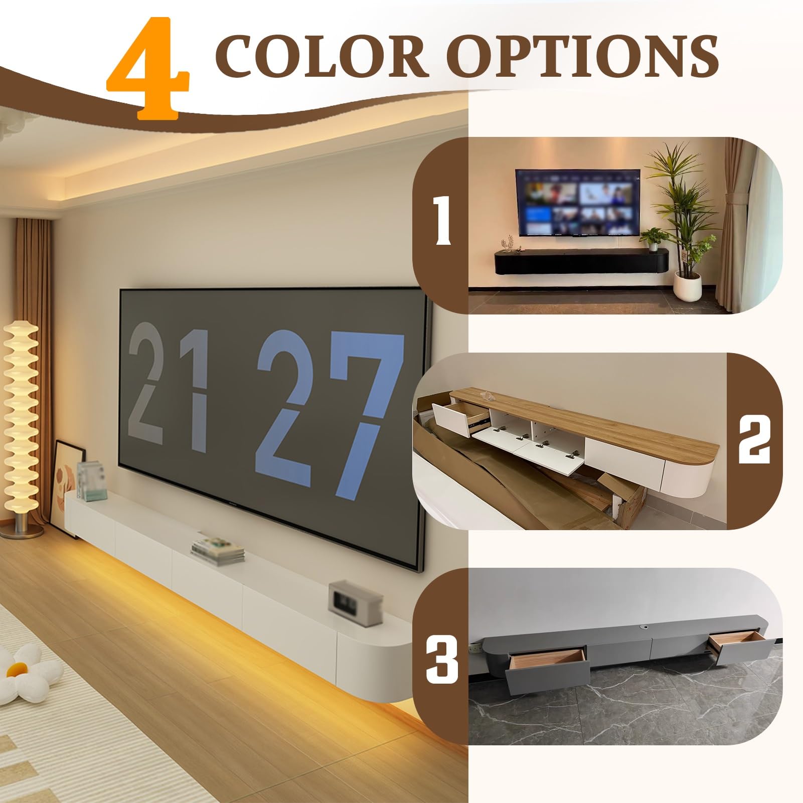 Wall Mounted TV Storage Cabinet With Door Large Storage TV Bench For Living Room & Office Modern Floating TV Unit With Drawer Sleek TV Cabinet For Apartments(White,180cm)