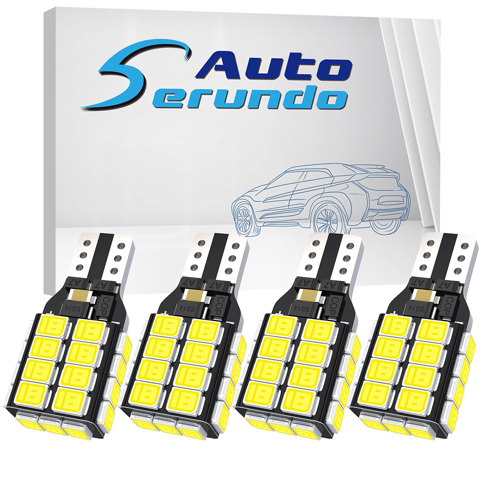 Serundo Auto 912 921 LED Backup Light Bulbs High Power 4014 45-SMD Chips Error Free T15 906 W16W for Back Up Lights Reverse Lights, 3rd Brake Lights, 6000K White (Upgraded, Pack of 4)