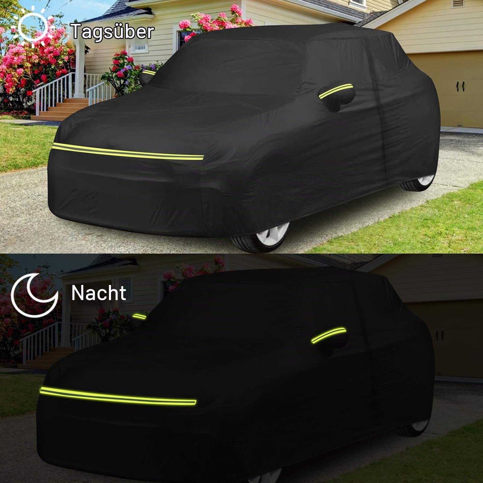 Autoabdeckung für Mini Cooper 3 Türer 2000-2026, 300D Schwarz Vollgarage | Wasserdicht Autoplane mit Reißverschlusstür für Schnee, Regen, Allwetterschutz