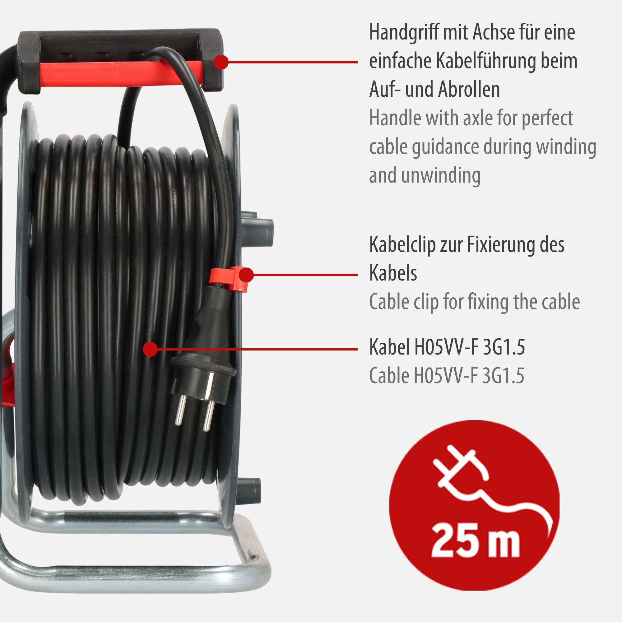 Brennenstuhl Garant E bęben kablowy (kabel 25 m w kolorze czarnym, ze specjalnego tworzywa sztucznego, do stosowania we wnętrzach, Made in Germany)