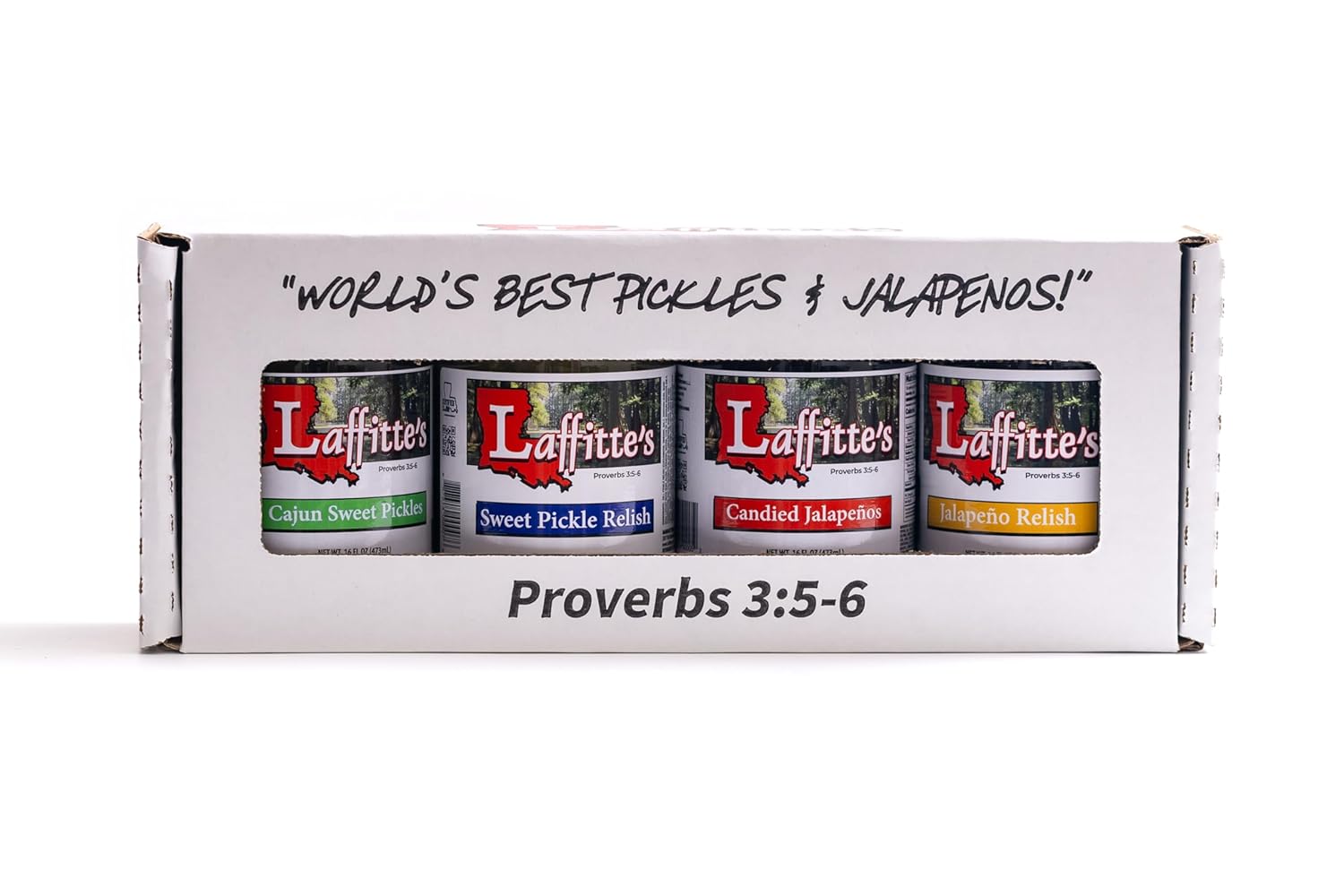 Laffitte’s Cajun Foods Gift Basket – 4 Pack Sweet & Spicy Pickles and Relish (16oz Each) | Candied Jalapeños, Jalapeño Relish, Sweet Pickle Relish & Cajun Pickles | Gourmet BBQ Food Gift Set