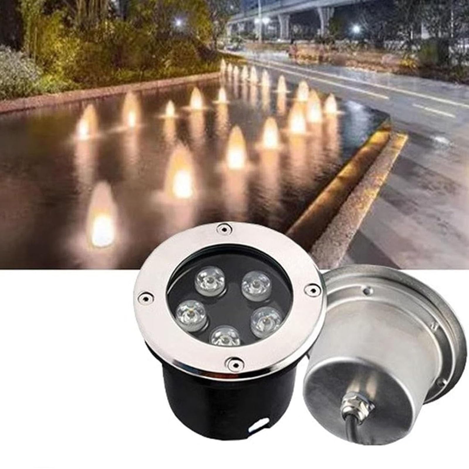 Wodoodporna lampa krajobrazowa LED 18 W, okrągła lampa ze stali nierdzewnej, IP67, na trawnik, oświetlenie zewnętrzne niskiego napięcia, AC85-265 V, do ogrodu, na podjazd, taras, oświetlenie