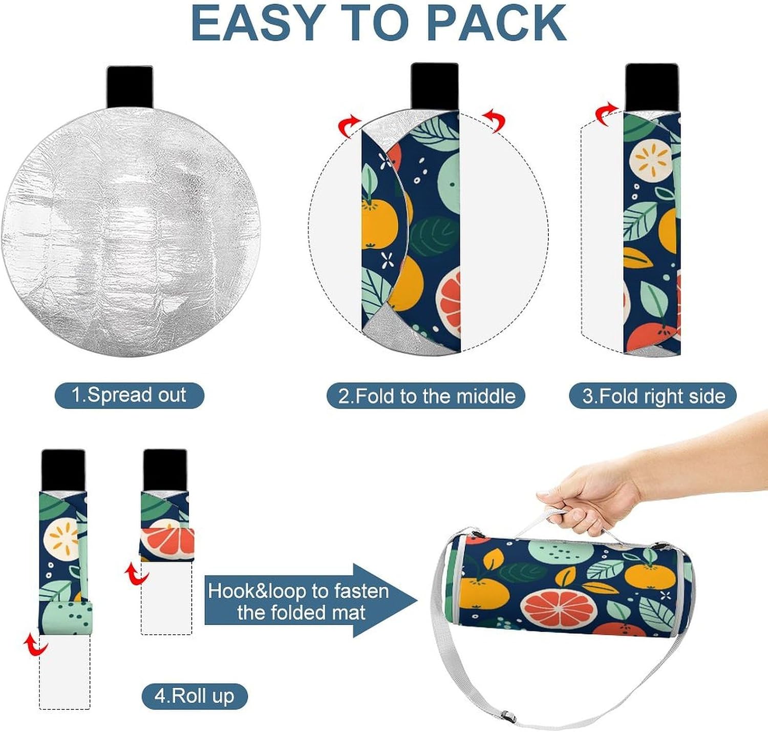 Hand Drawn Fruits Picnic Mat Lightweight Waterproof Picnic Blankets Extra Large Picnic Outdoor Blankets Foldable Sandproof Beach Blanket for Park Beach Camping Courtyard 58.3''x58.3''