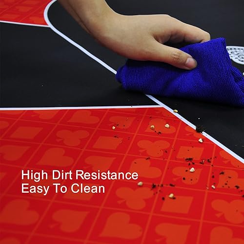 Miniatura 7 de CONTINUE Tapete de mesa de póquer, tapete de póquer Texas Hold'em para 8 a 10 jugadores, diseño de goma antideslizante con bolsa de transporte,