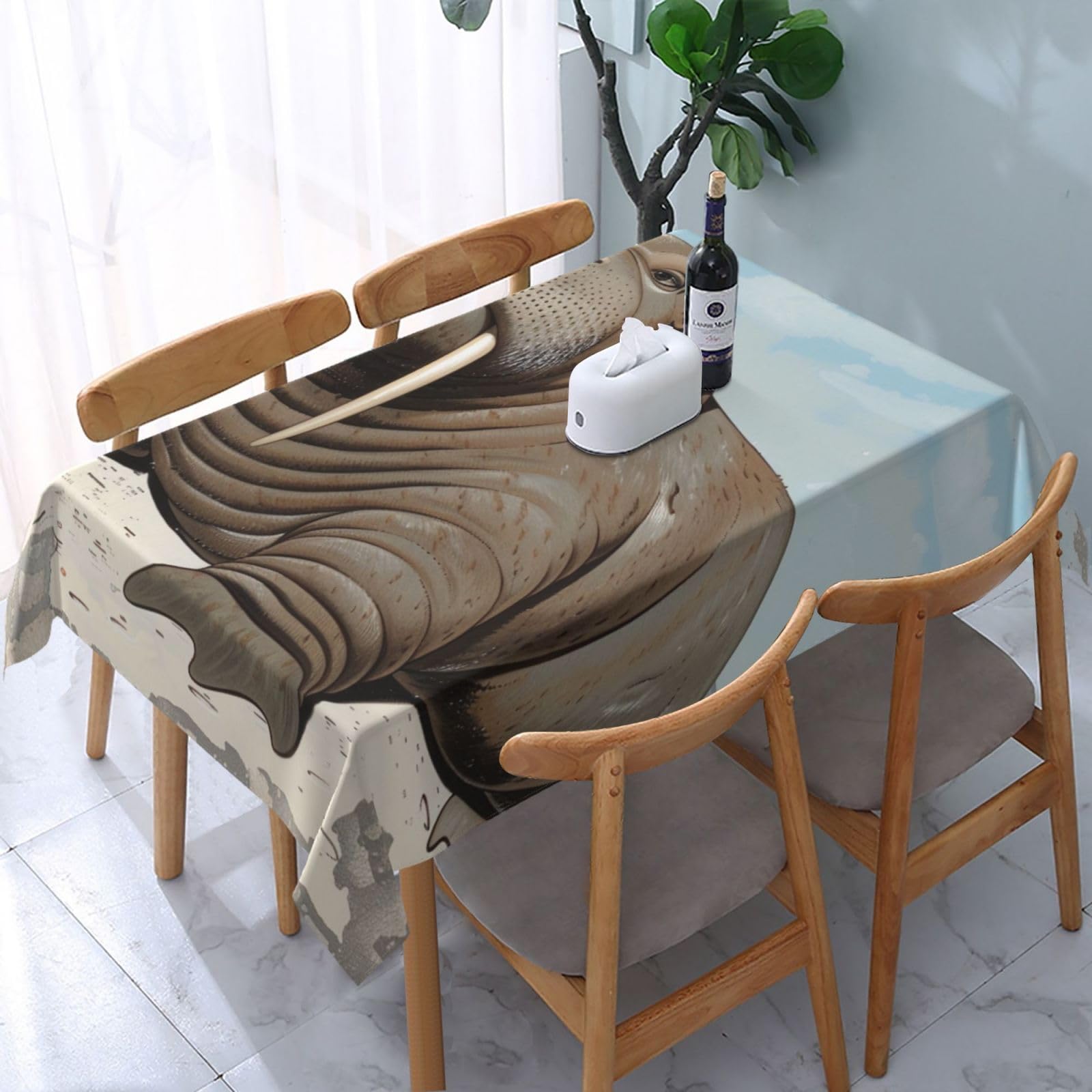 WPKJU Walrus Printed Tablecloth Water Resistant Table Cover Washable Rectangle Table Cloth for Tables 54x72 in