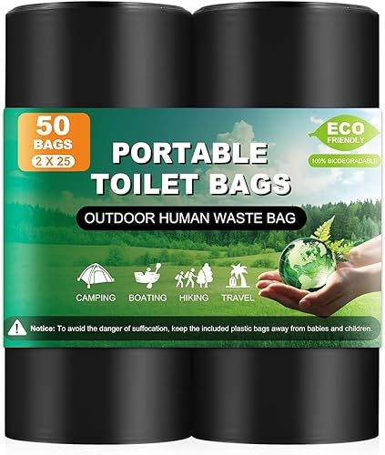 Miniatura 9 de 100 bolsas de inodoro portátiles y bolsas de basura de cocina, bolsas de inodoro biodegradables gruesas para acampar para orinal portátil, bolsa de