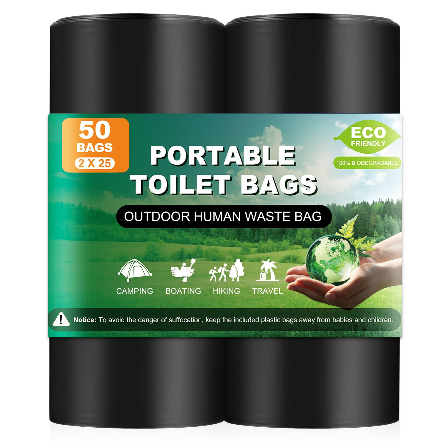 50 bolsas de inodoro portátiles, gruesas y biodegradables para camping, bolsas de inodoro para orinal portátil, bolsas de basura de inodoro de compostaje de 8 galones, bolsas de orinal para asiento de