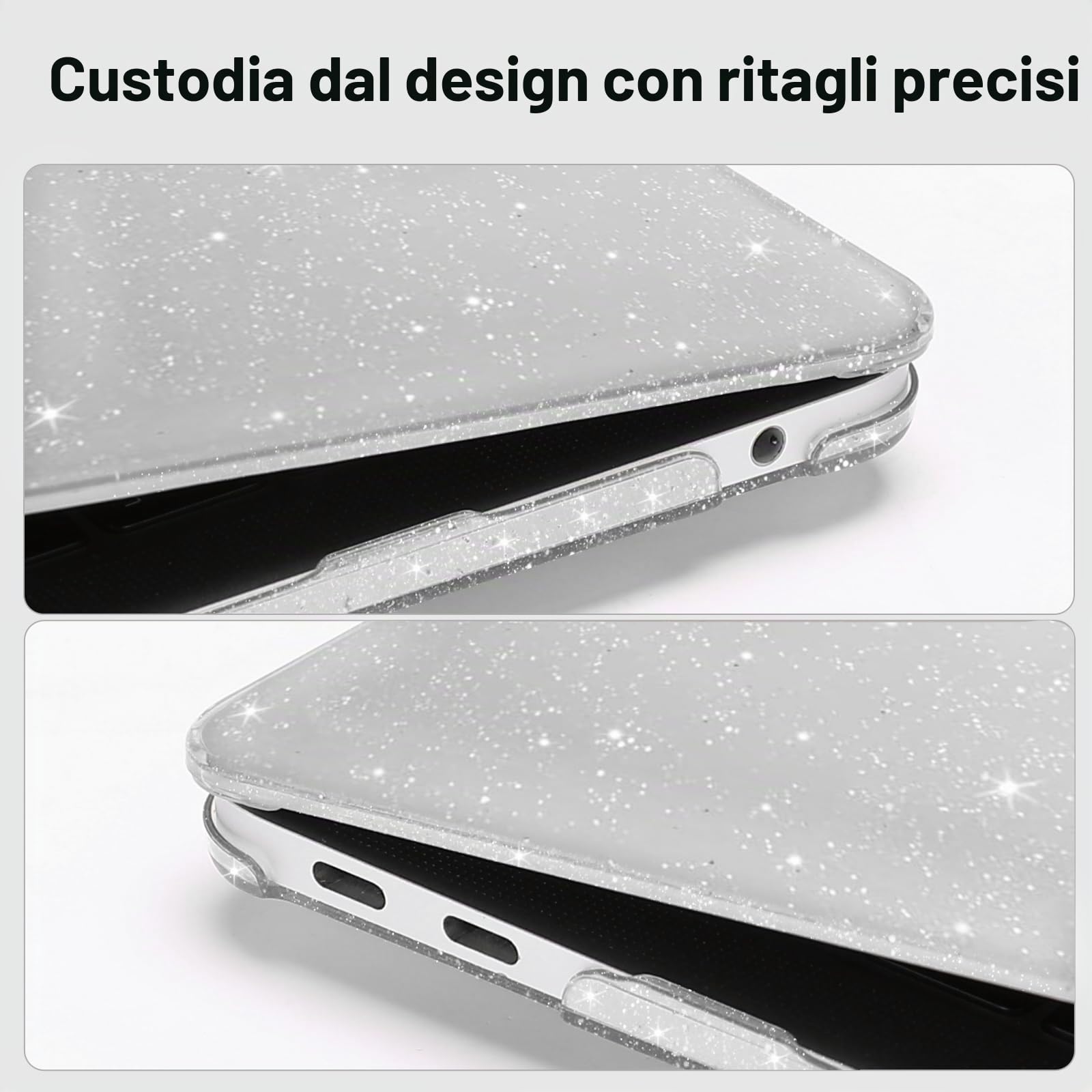 MOSISO Custodia Compatibile con MacBook Air 13 Cover M1 2021 2020 2019 2018 A2337 A2179 A1932, Glitter Case per MacBook Air M1 Cover 13,3'' Pollici&Copritastiera&Pellicola&Borsa, Trasparente