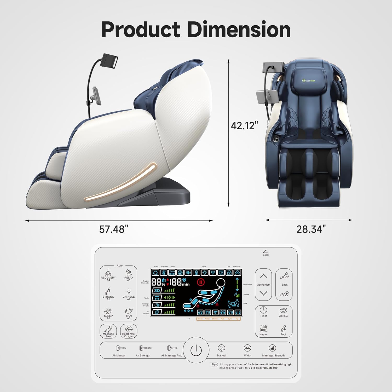 Real Relax 2026 Massage Chair Full Body, Zero Gravity SL-Track Massage Recliner with Added Phone Controller and Holder, Pause Button,Upgraded LCD Screen,APP Control and Child Lock, Favor-06, Blue - Image 2