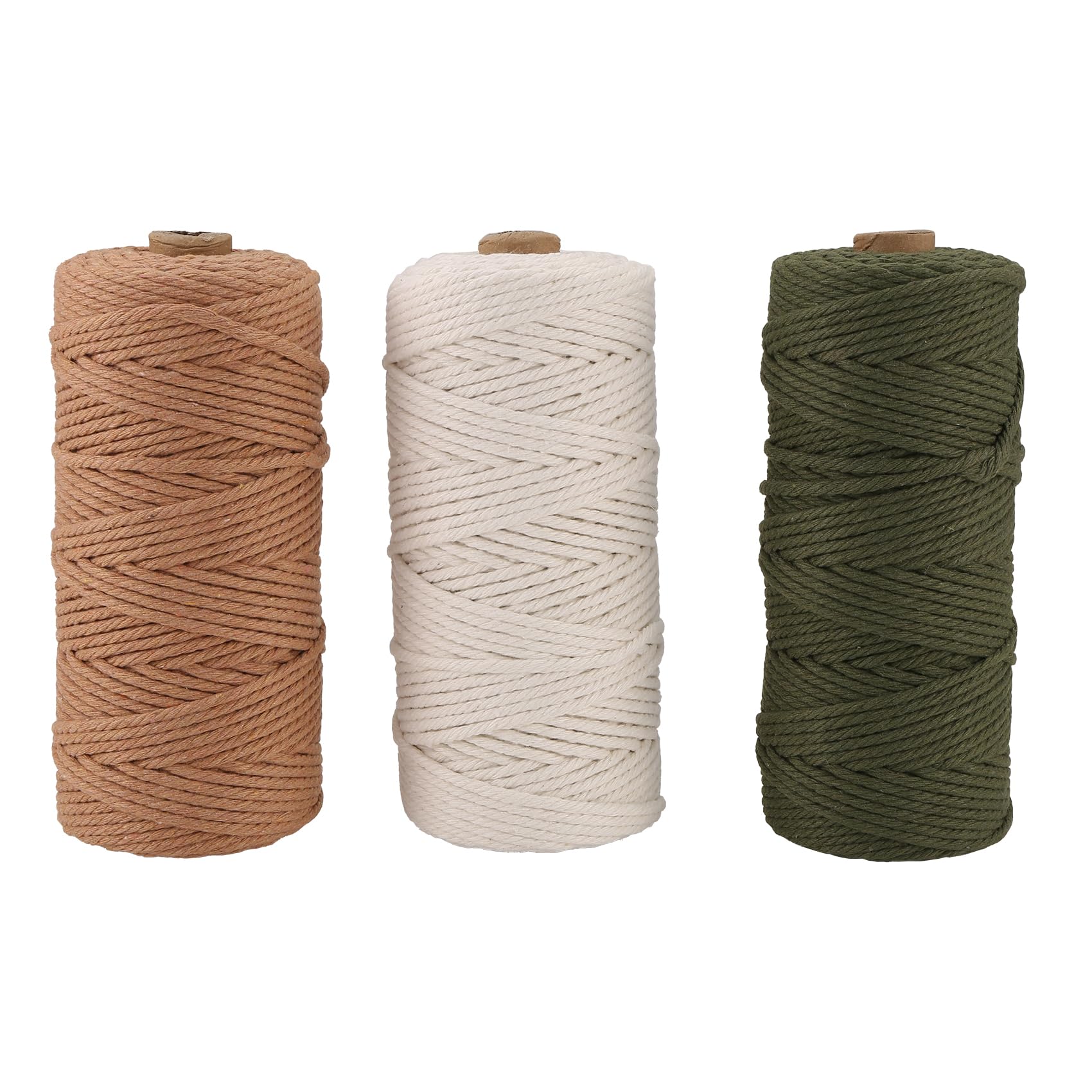 Hilos de macramé de algodón en pack de 3 cuerdas para tapices y atrapasueños color rosa y verde oliva