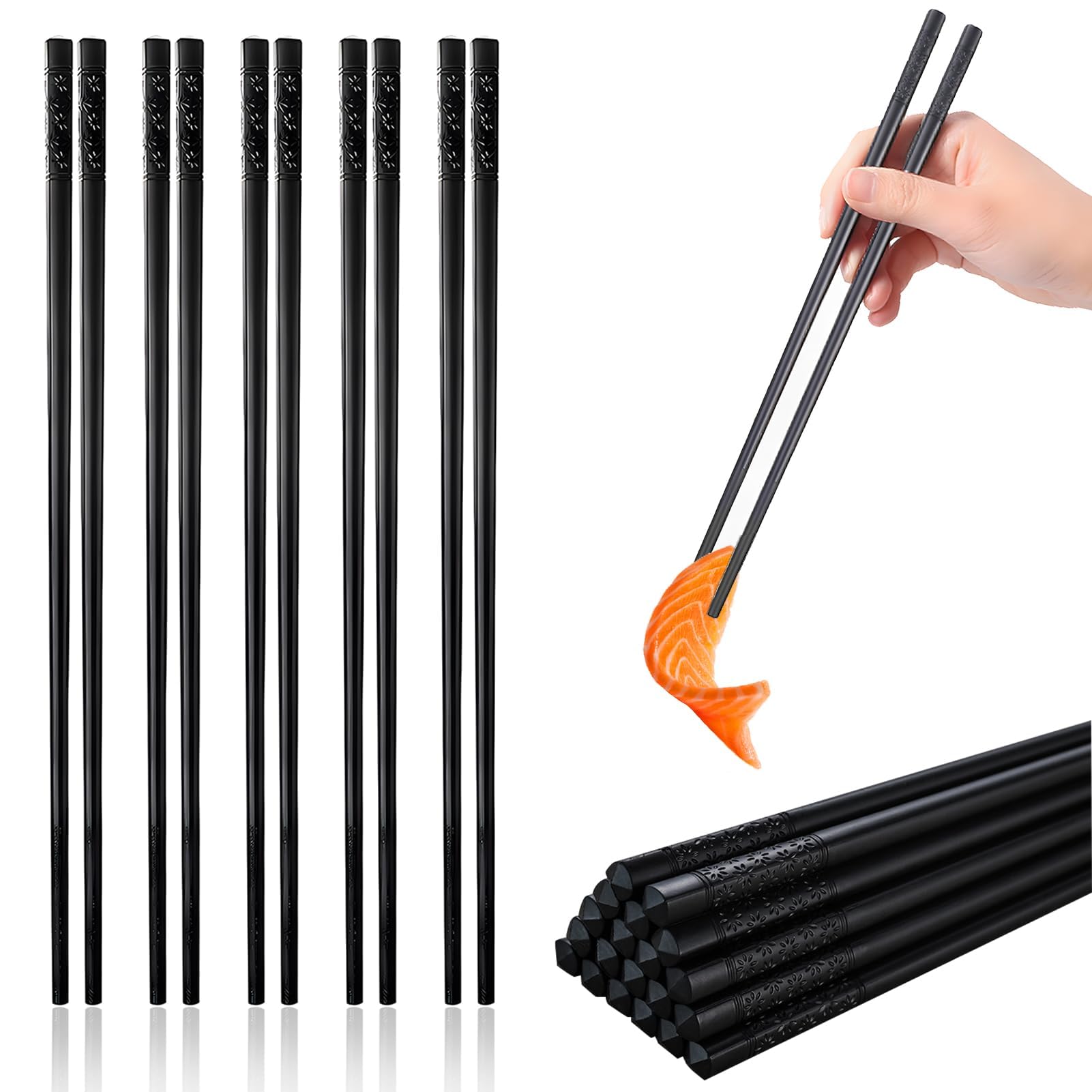 5 Pares de Palillos de Fibra de Vidrio, Palillos Chinos de Fibra de Vidrio Chopsticks Japoneses Palillos Reutilizables para Lavavajillas Negros de Aleación Palillos Palillos Antideslizantes de Sushi