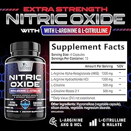 Nitric Oxide Booster Extra Strength 3000mg - 3X Strength L-Arginine & Citrulline, Best Nitric Oxide Supplements for Men, Supports Muscle, Heart Health, Energy Supplement, Bottled in USA, 60 Capsules